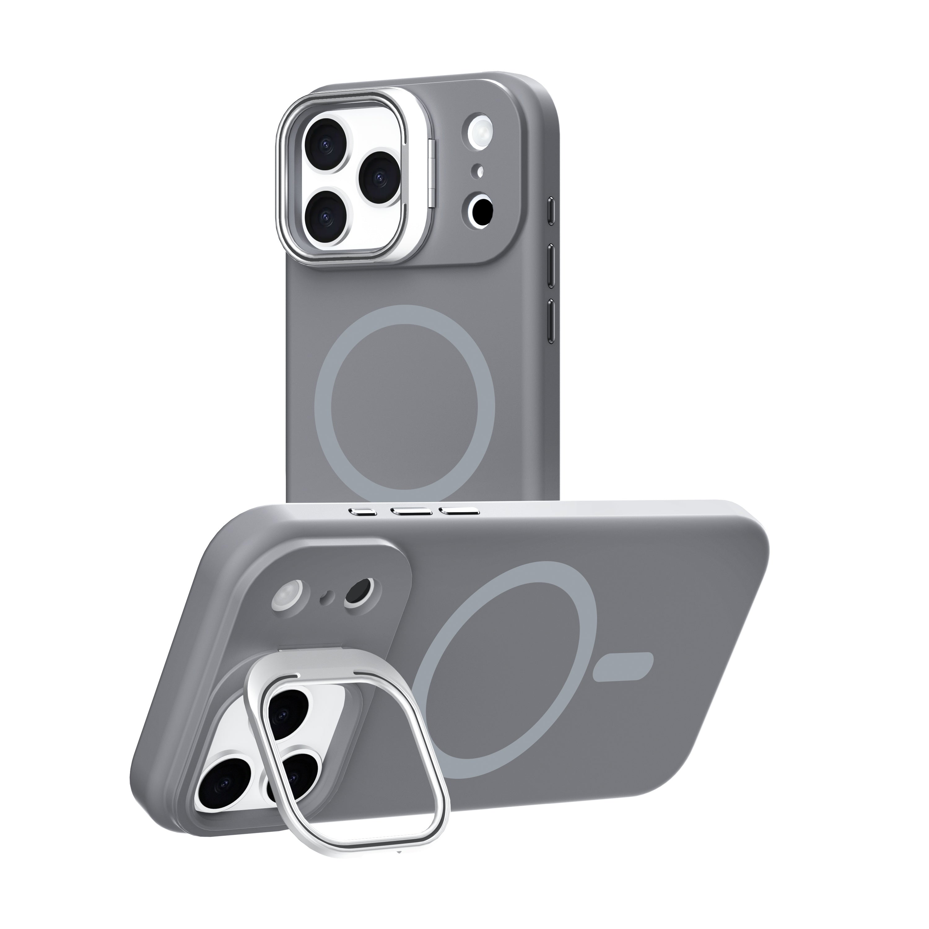 Gray Silicone Camera Kickstand with Magnetic Compatibility for iPhone 17 6.1 with package