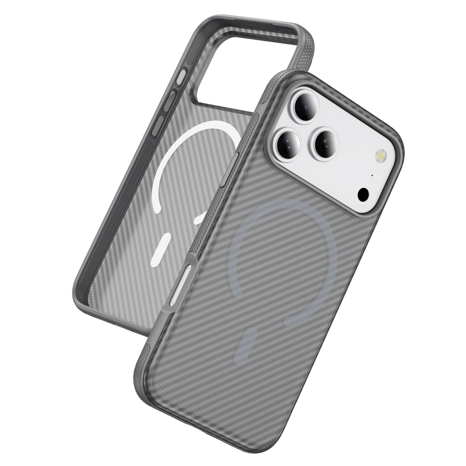 Light Gray + Gray Magnetic Hard Shell Carbon Fiber Case for iPhone 17 Pro Max