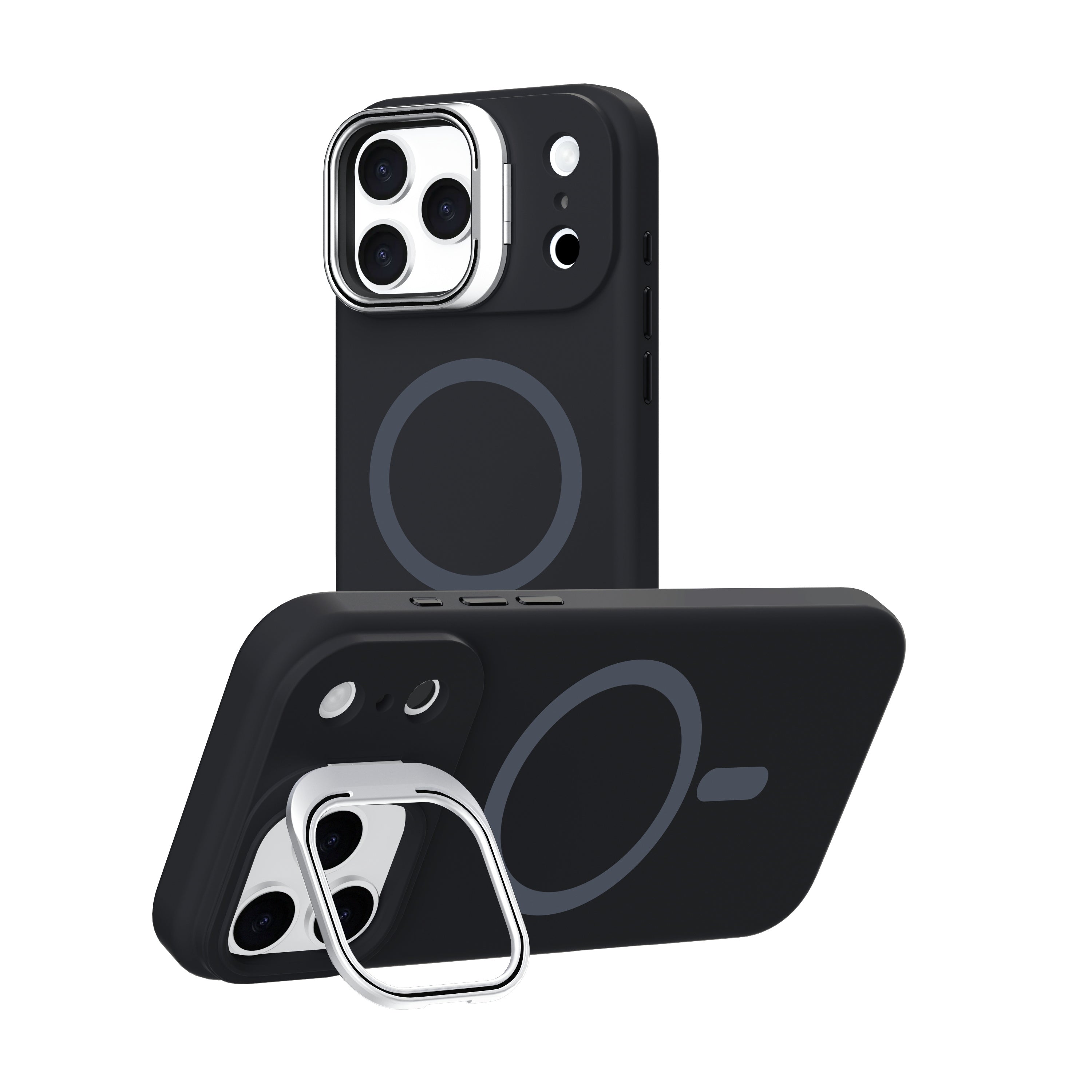 Black Silicone Camera Kickstand with Magnetic Compatibility for iPhone 17 6.1 with package