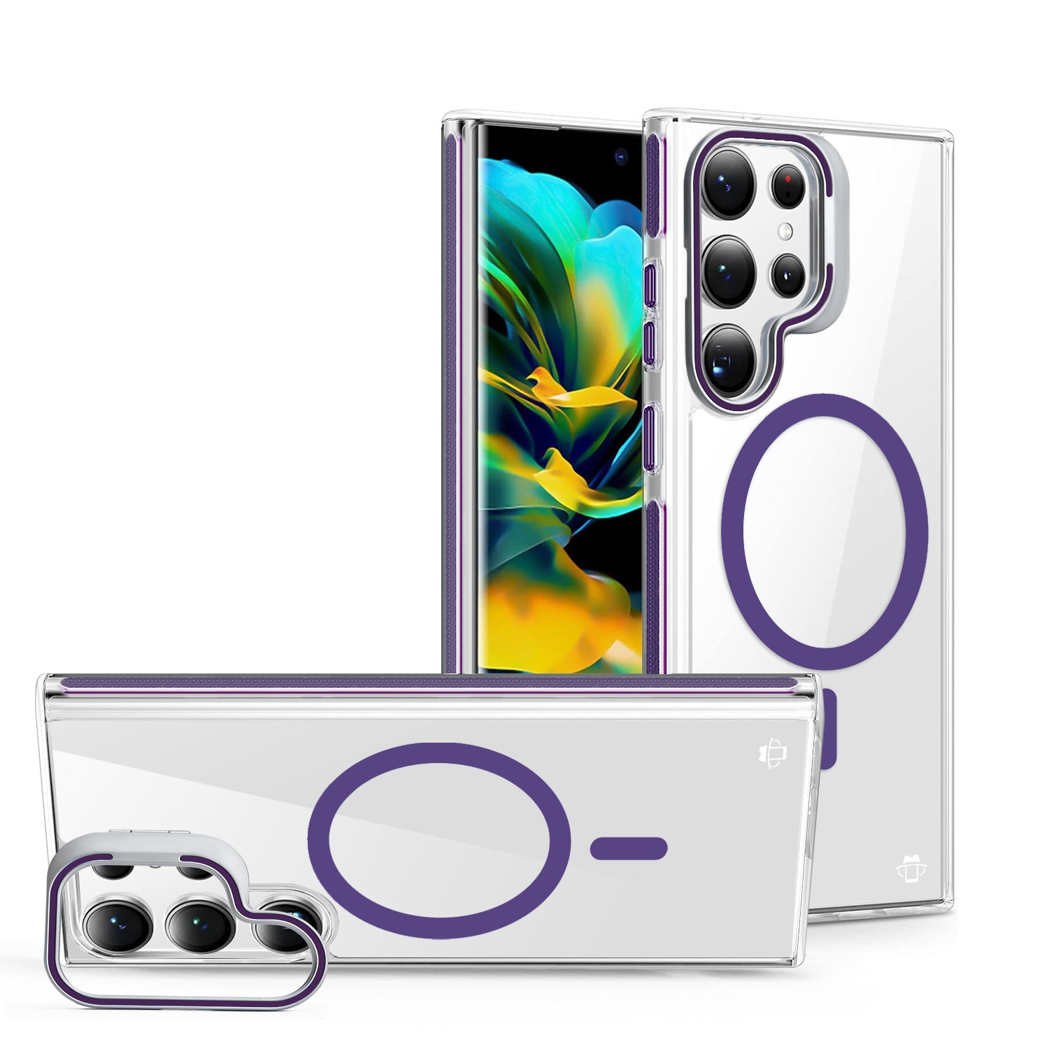 Purple Camera Kickstand Case with Magnetic Compatibility for Galaxy S24 Ultra