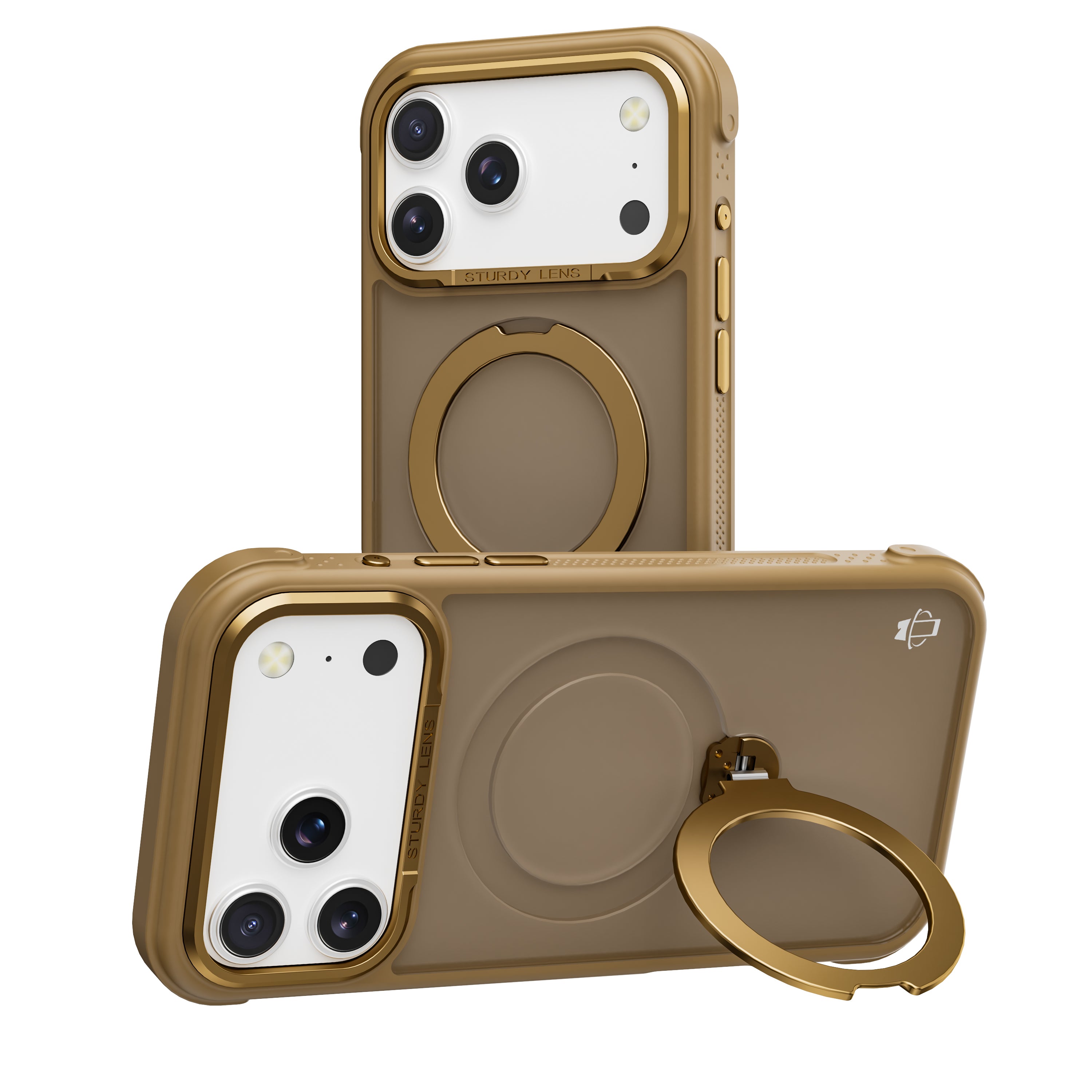 Beige Frosted Bumper with 360° Magnetic Kickstand for iPhone 17 Pro Max with package