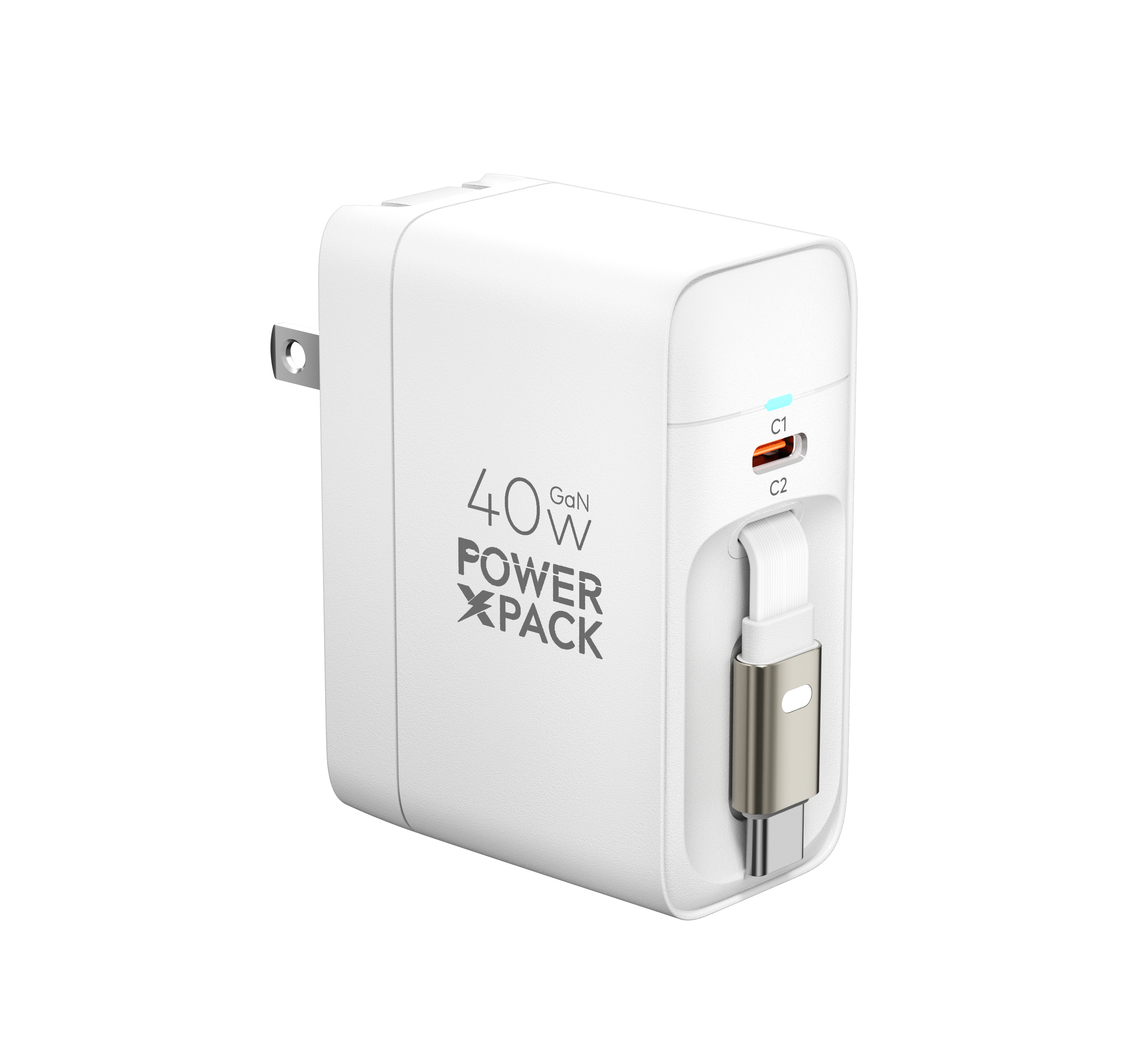 Power X Pack 40W GaN Dual Type-C Fast Charger with Built-In Type-C Cable