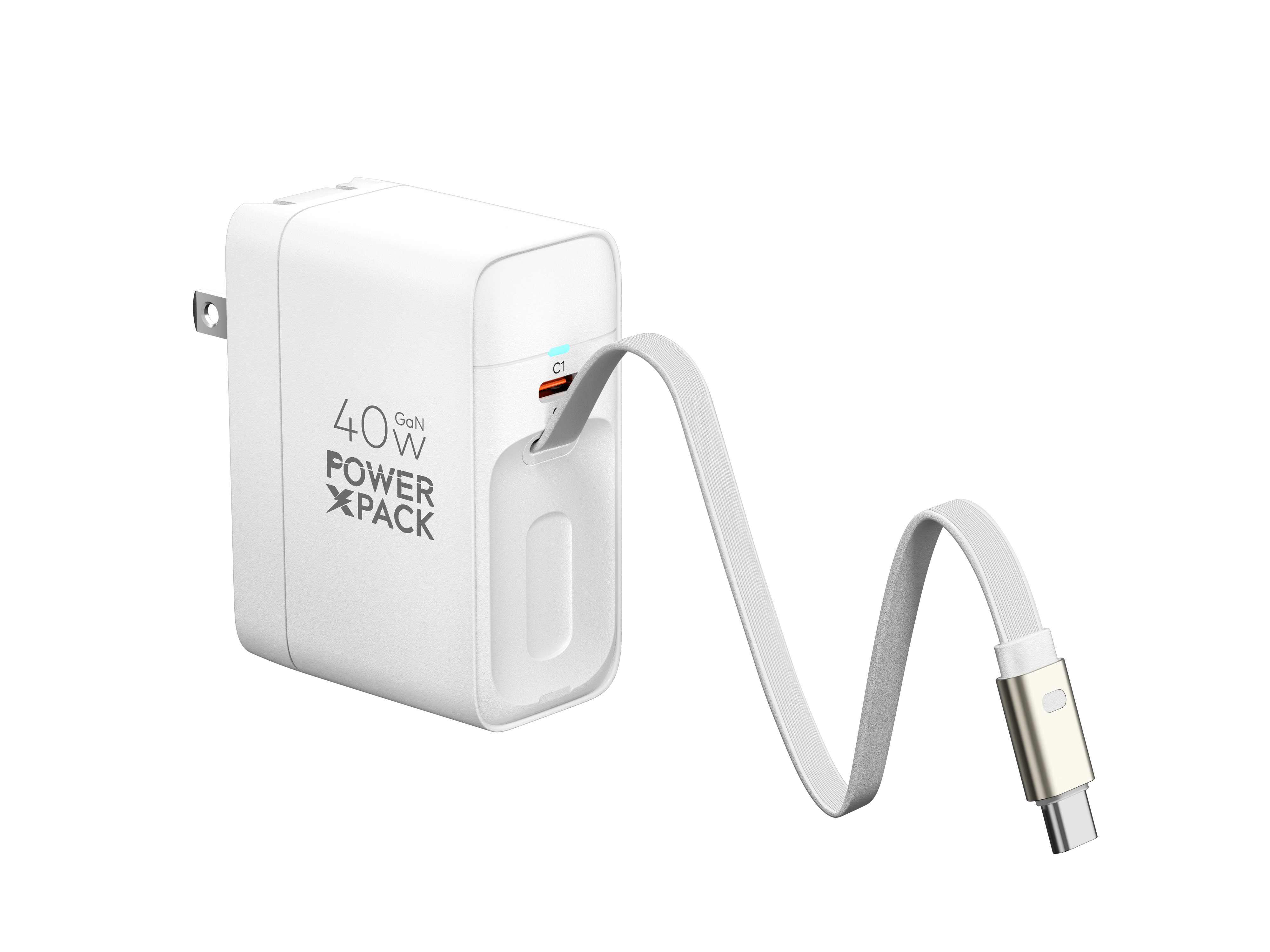 Power X Pack 40W GaN Dual Type-C Fast Charger with Built-In Type-C Cable