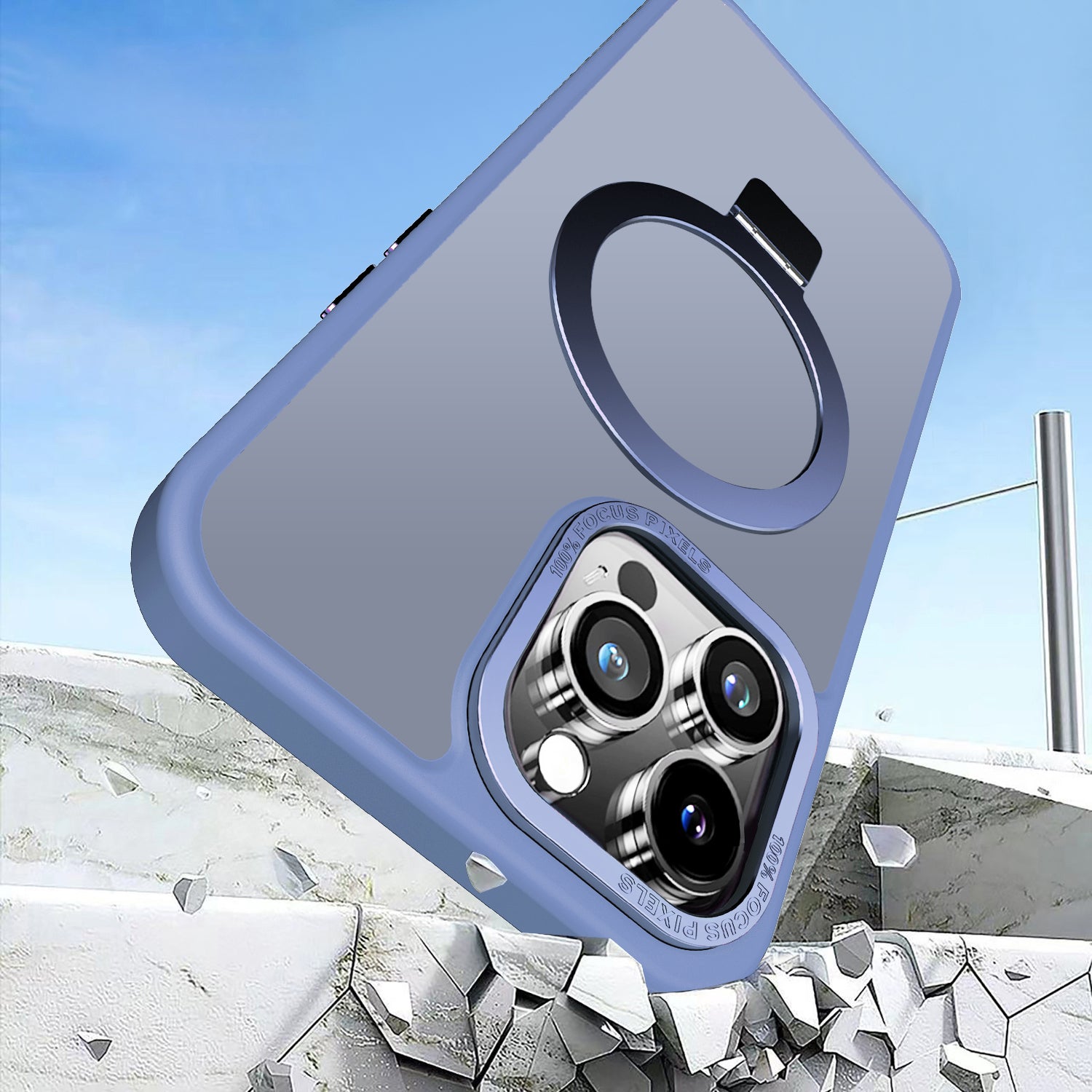Blue Frosted Kickstand with Magnetic Compatibility for iPhone 13 Pro with package