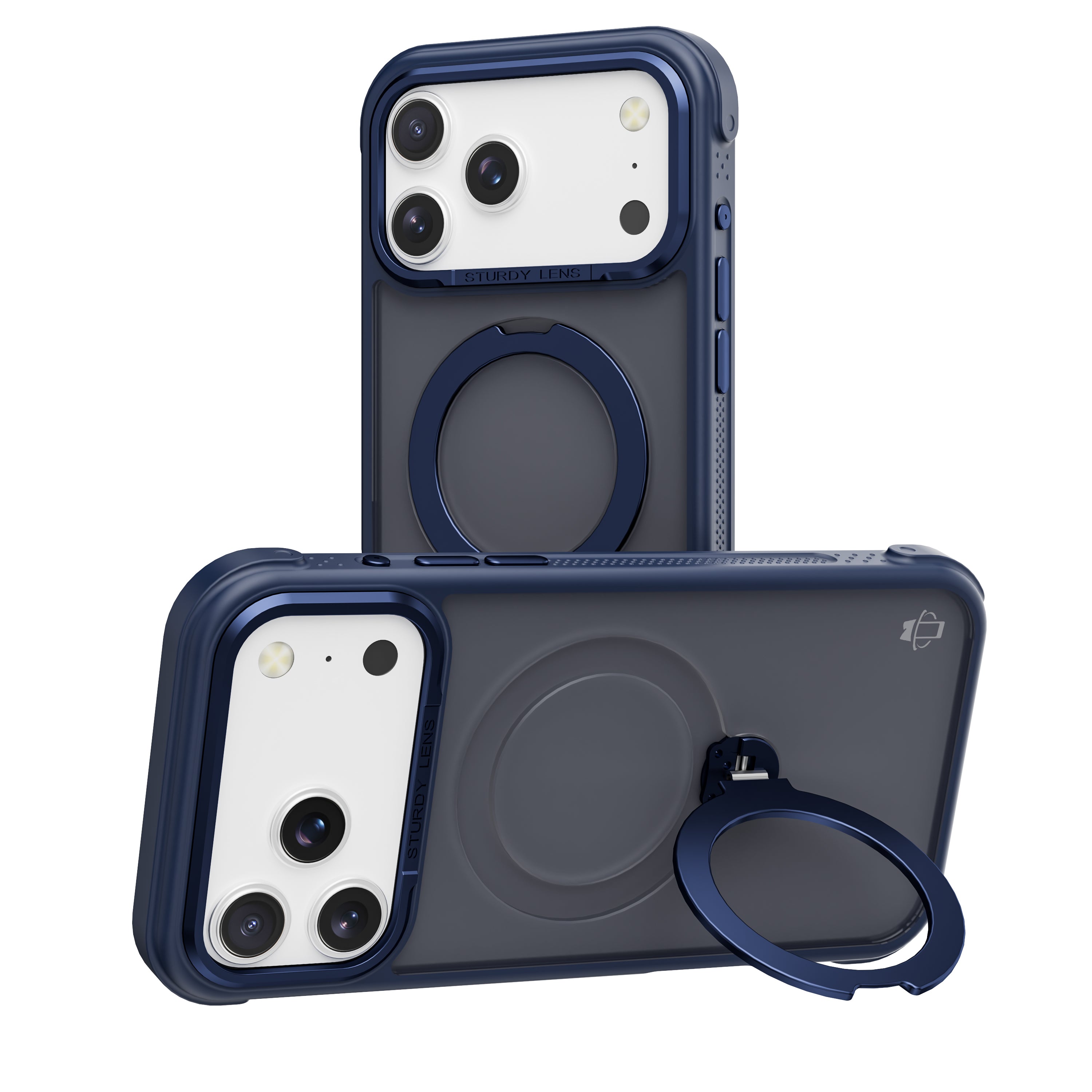 Navy Blue Frosted Bumper with 360° Magnetic Kickstand for iPhone 17 Pro Max with package