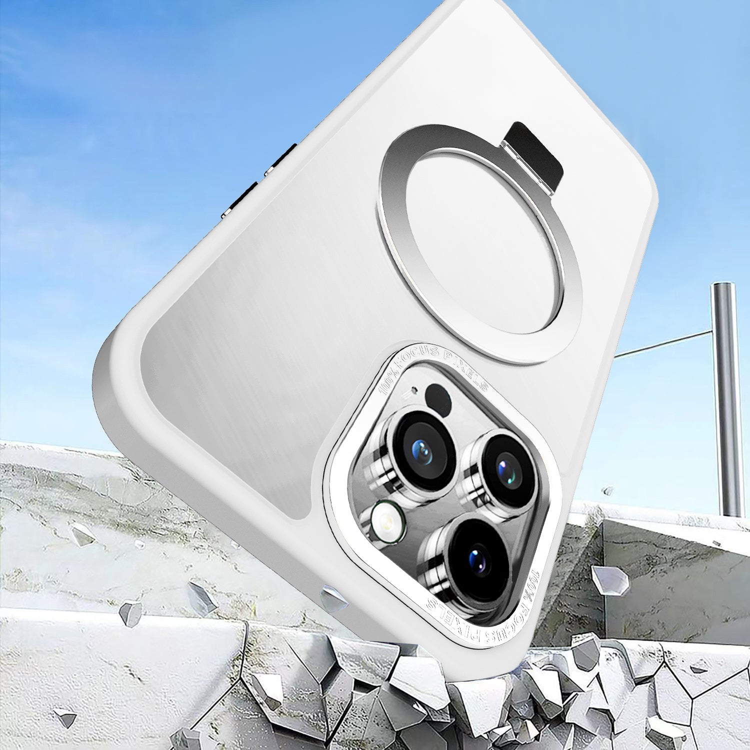 White Frosted Kickstand with Magnetic Compatibility for iPhone 15 Plus / 14 Plus with package