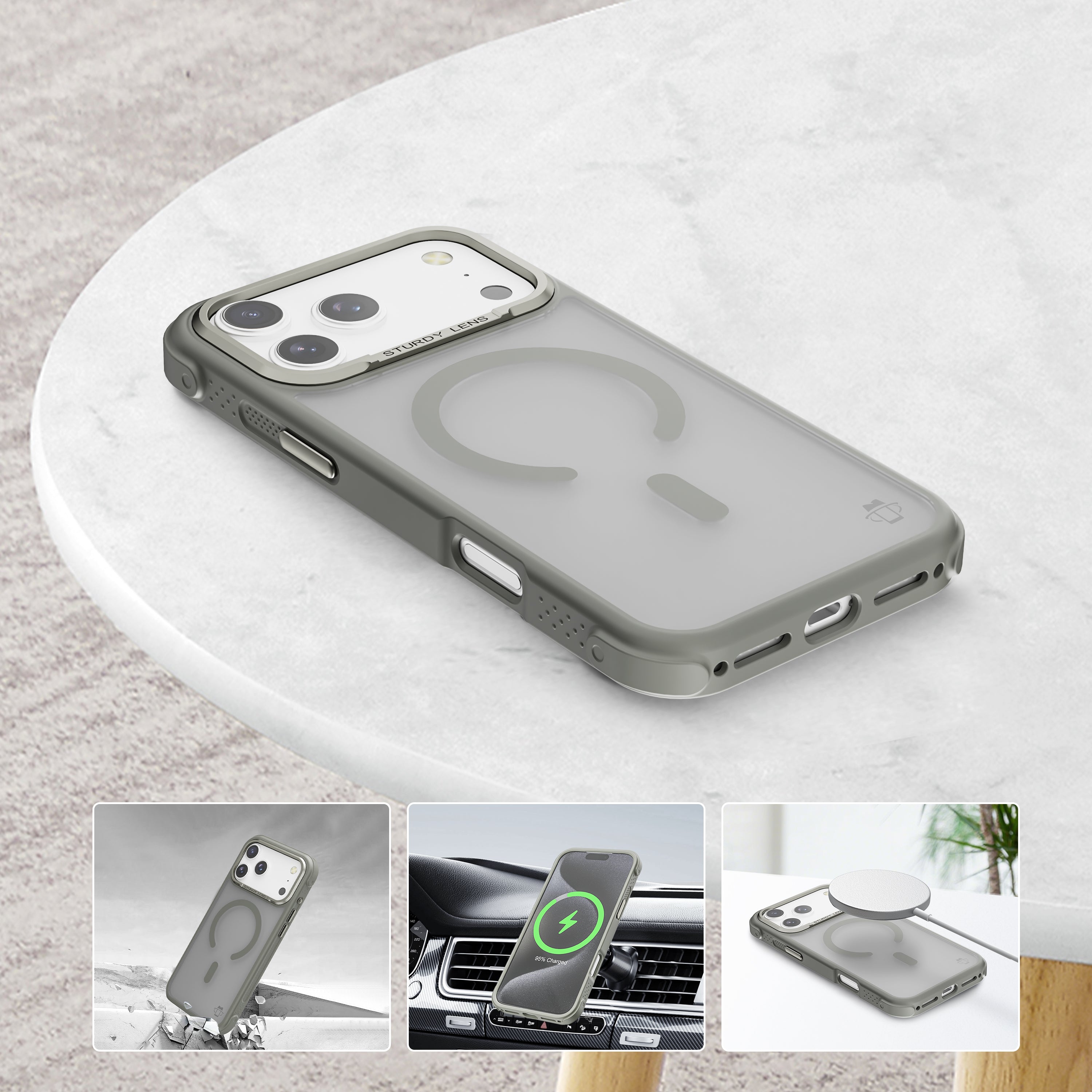 Gray Smoked Bumper with Magnetic Compatibility for iPhone 17 Pro Max with package