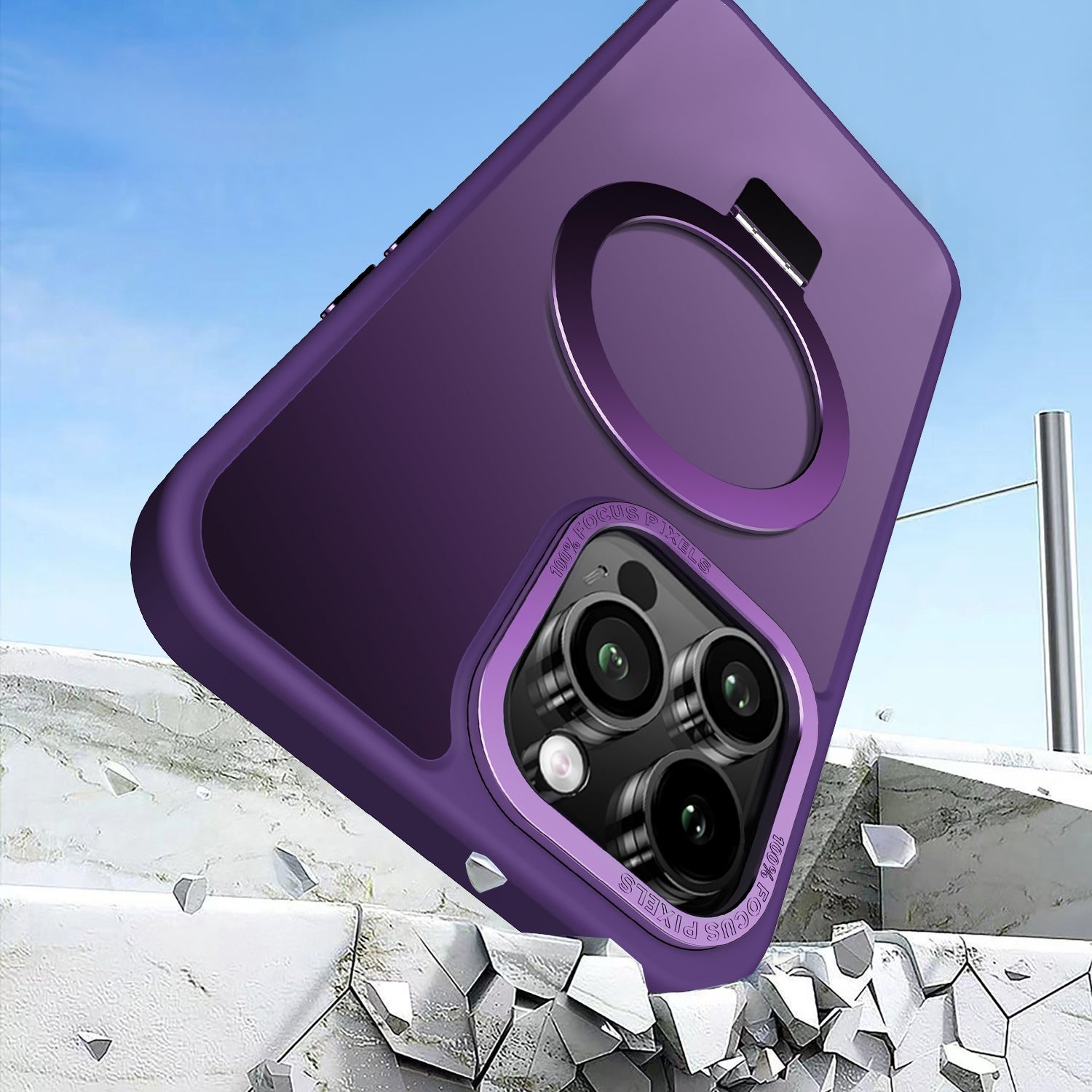 Purple Frosted Kickstand with Magnetic Compatibility for iPhone 14 Pro Max with package