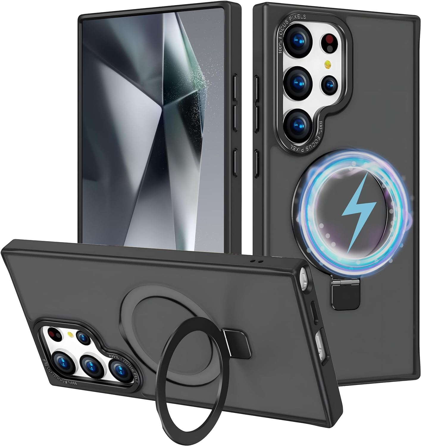 Black Frosted Kickstand with Magnetic Compatibility for Samsung Galaxy S24