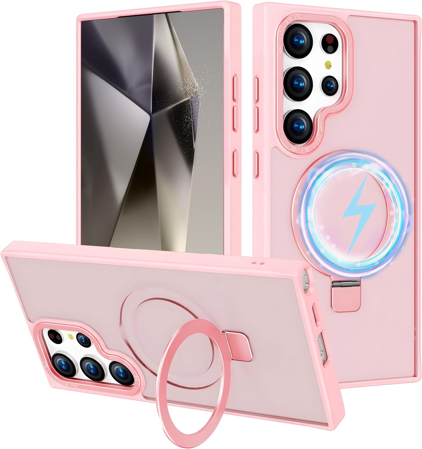 Pink Frosted Kickstand with Magnetic Compatibility for Samsung Galaxy S25 Edge