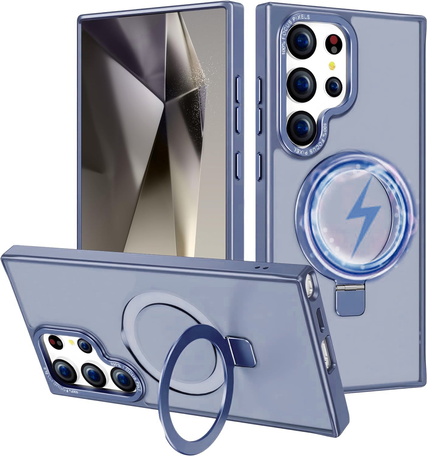 Blue Frosted Kickstand with Magnetic Compatibility for Samsung Galaxy S24