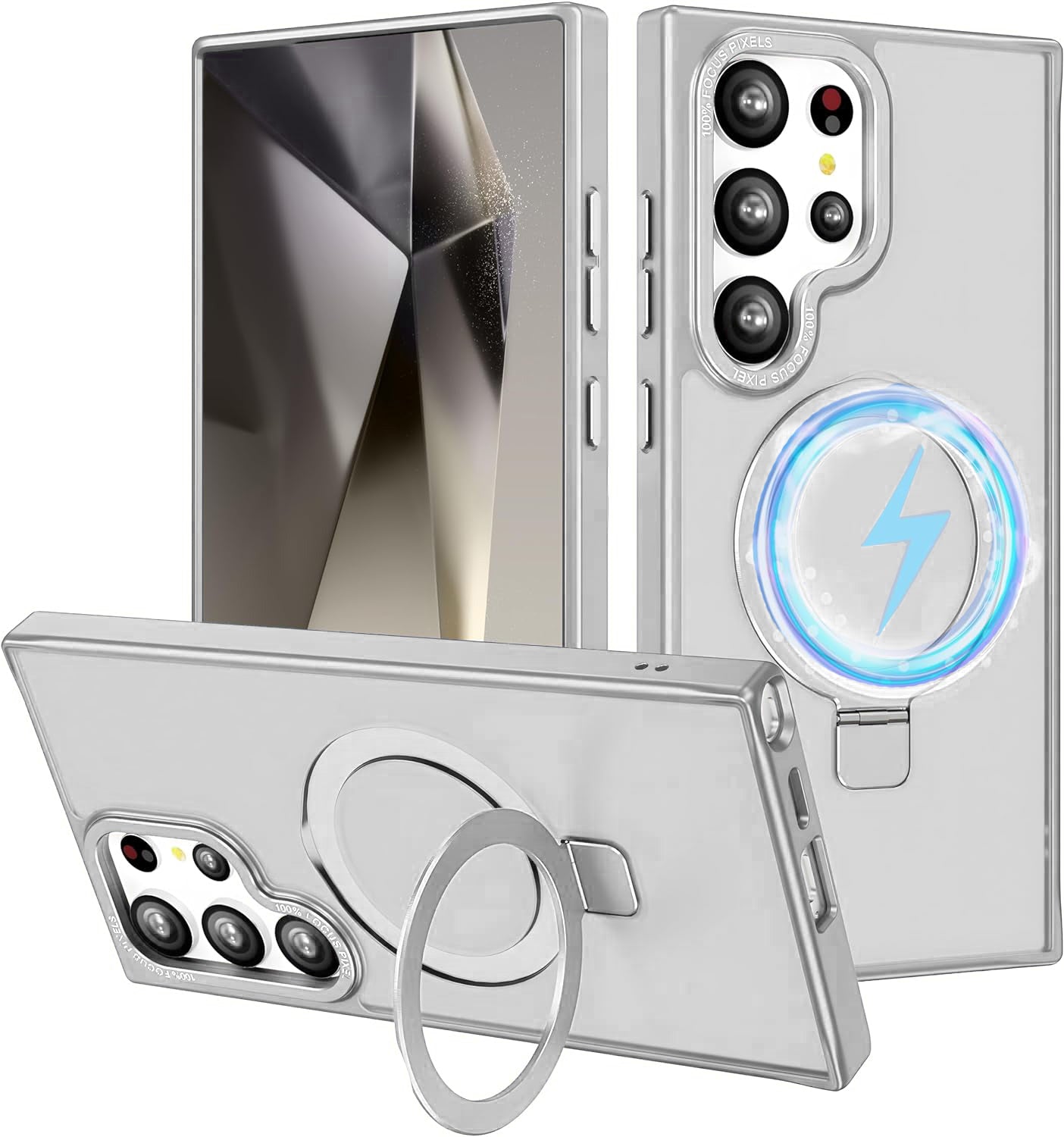 White Frosted Kickstand with Magnetic Compatibility for Samsung Galaxy S25 Plus