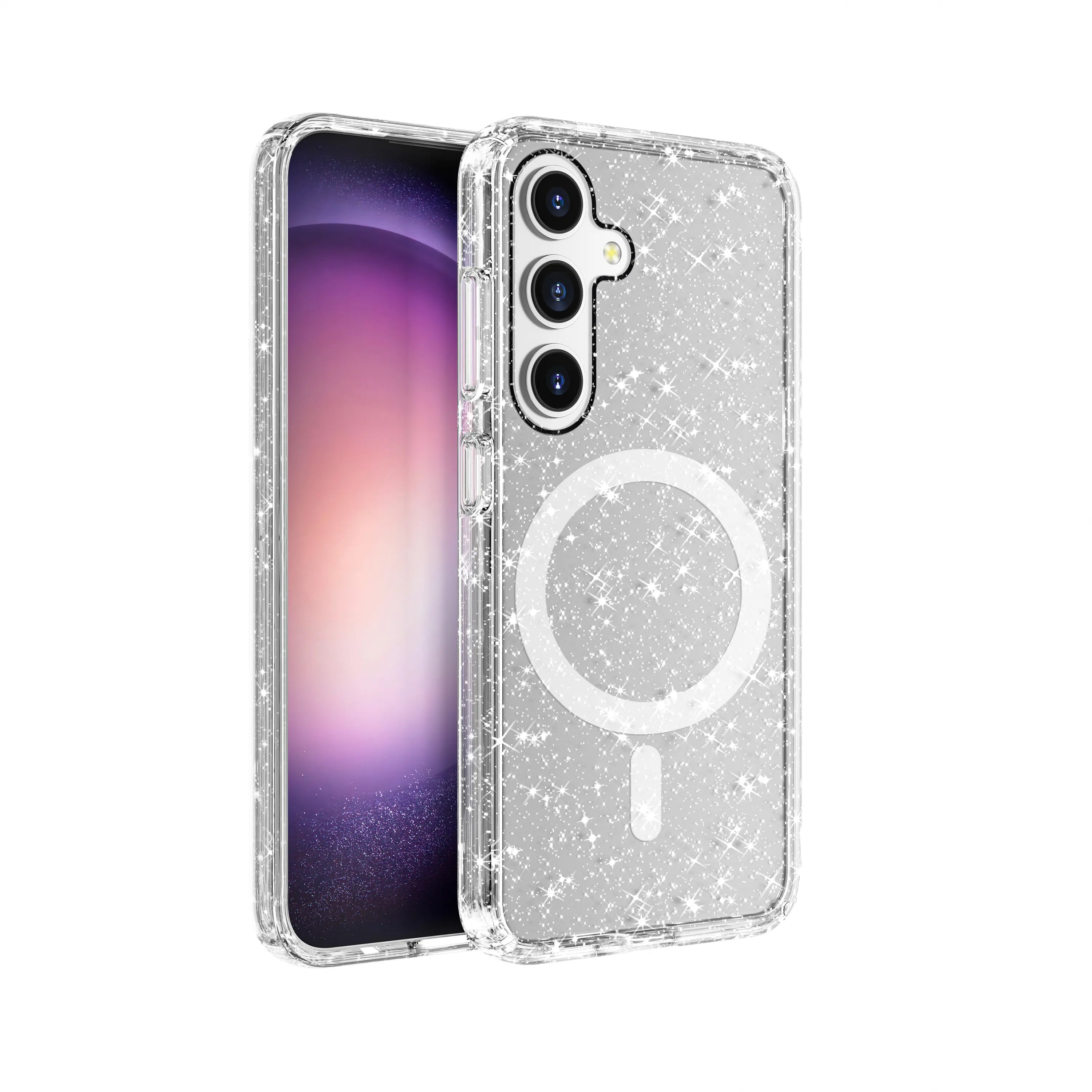 Clear Glitter Case with Magnetic Compatibility for Galaxy S25 Edge