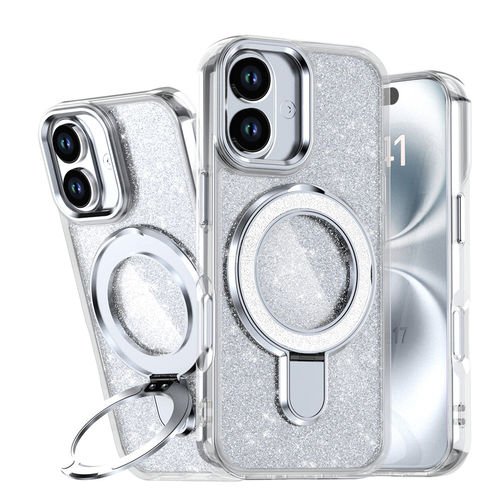 Clear Magnetic Transparent Glitter Kickstand Case for iPhone 17 6.1