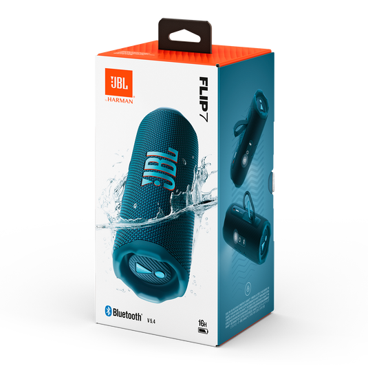 JBL Flip 7 - Portable Waterproof and Drop-Proof Speaker, Bold Pro Sound with AI Sound Boost, 16Hrs of Playtime, and PushLock System - Blue (Room)