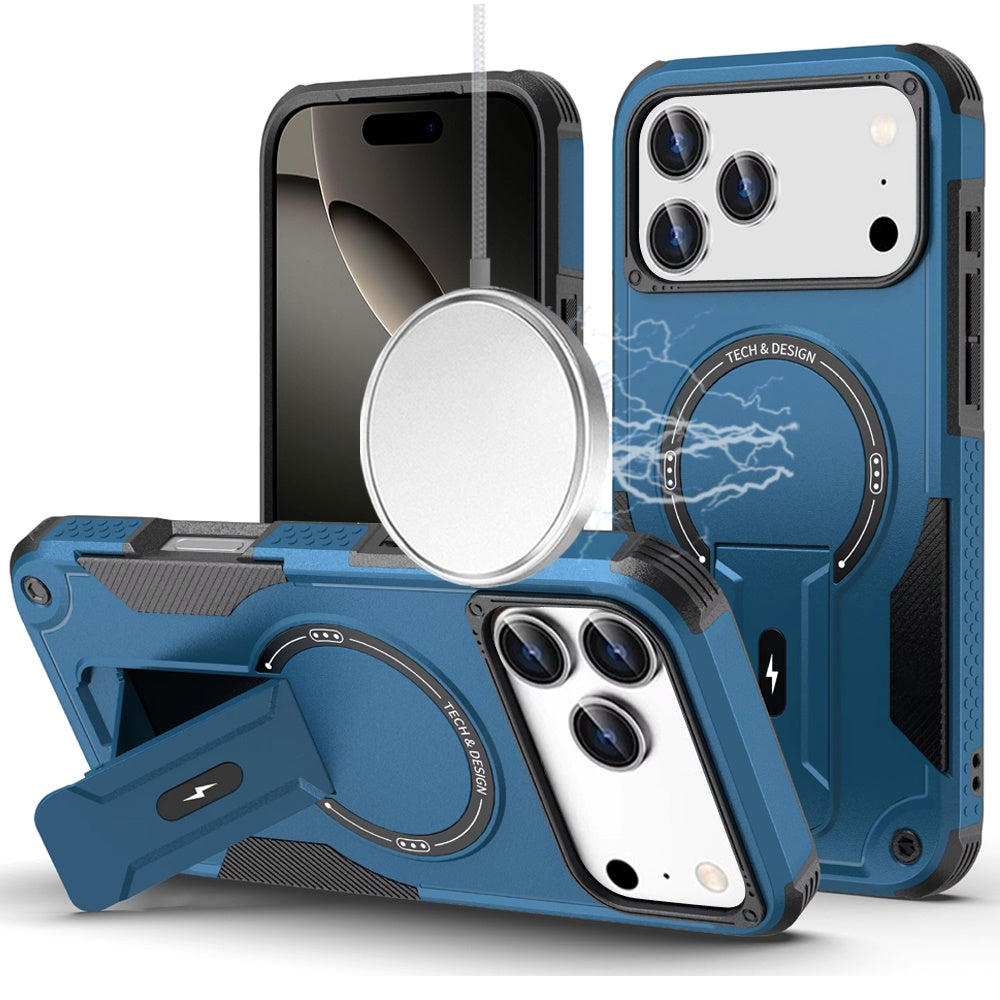 For iPhone 17 Pro Sturdy Bracket Kickstand Magnetic Hybrid - Blue