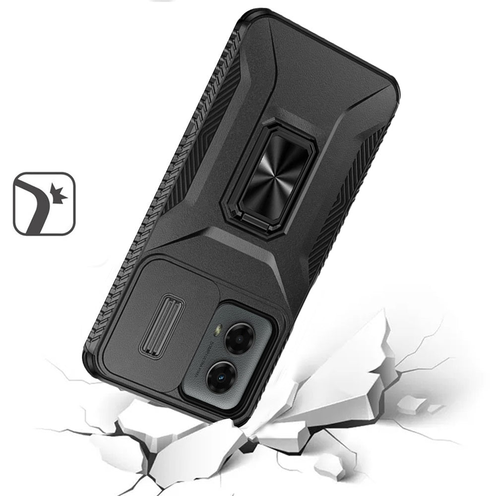 For Moto G Stylus 5G 2025 Well Protective Magentic Ring Stand Camera Protective Cover Case - Black
