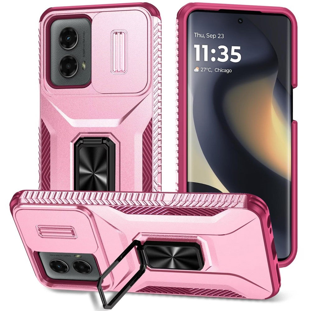 For Moto G Stylus 5G 2025 Well Protective Magentic Ring Stand Camera Protective Cover Case - Rose Gold