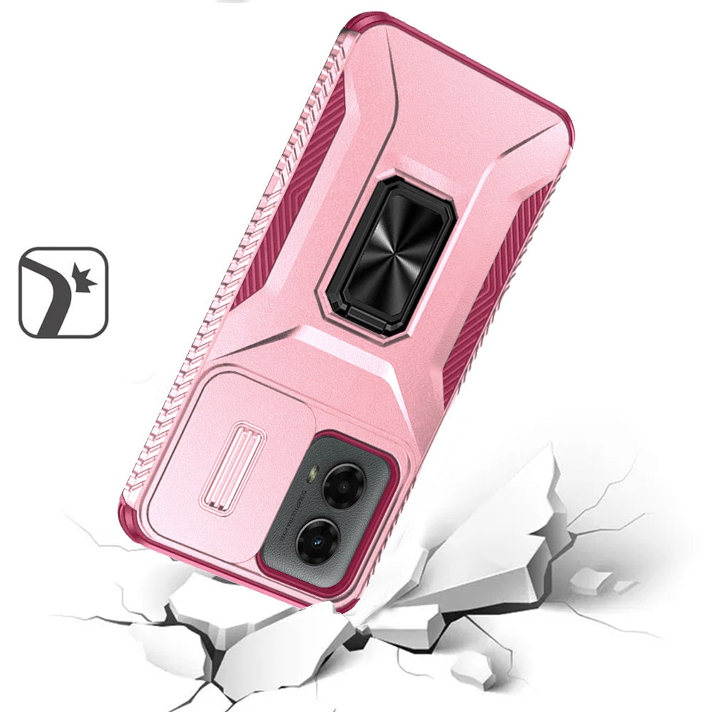 For Moto G Stylus 5G 2025 Well Protective Magentic Ring Stand Camera Protective Cover Case - Rose Gold
