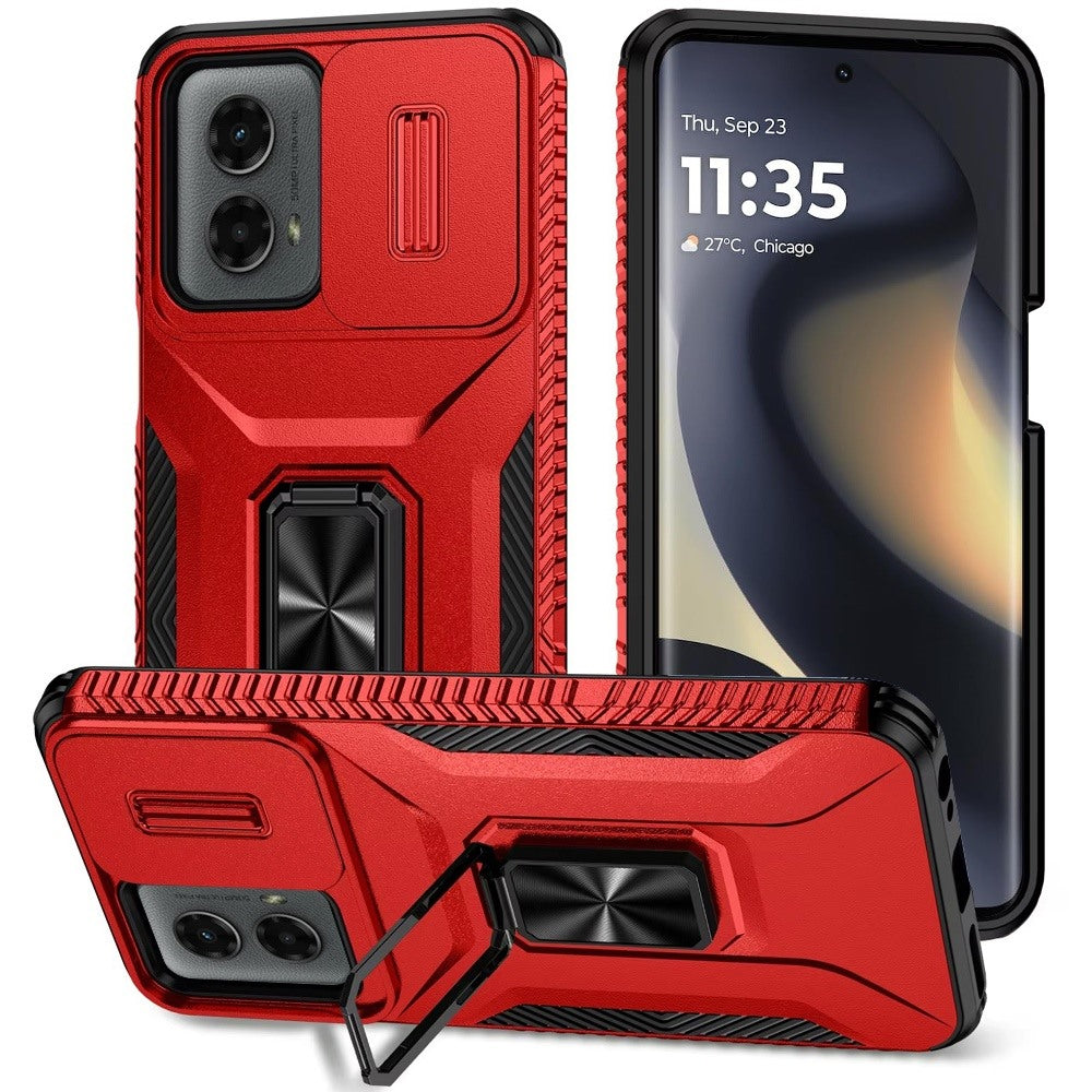 For Motorola Moto G 5G 2024 Complete Magnetic Metal Ring Stand Camera Protection Hybrid - Red
