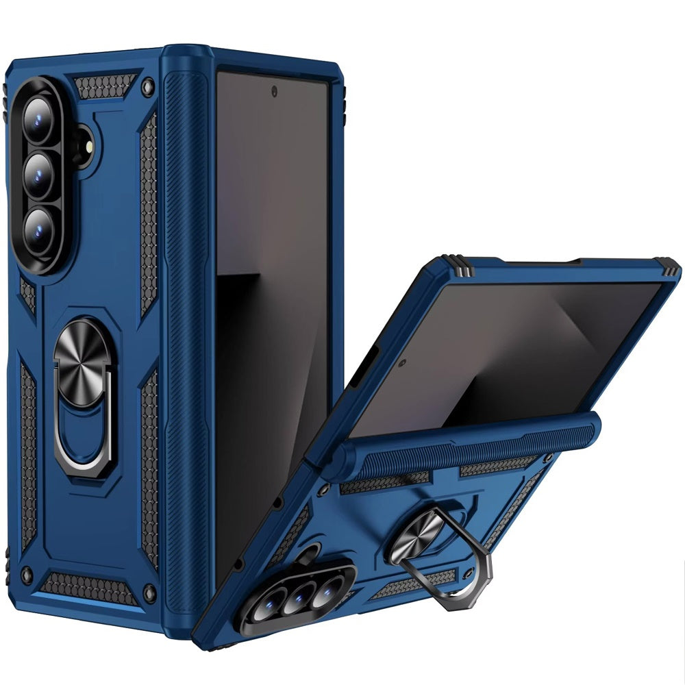 For Samsung Z Fold 7 Magnetic Ring Kickstand Hybrid Case Cover - Blue