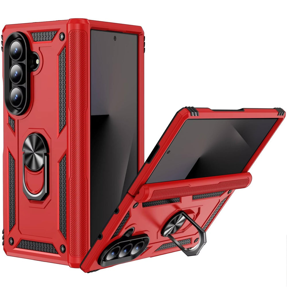 For Samsung Z Fold 7 Magnetic Ring Kickstand Hybrid Case Cover - Red
