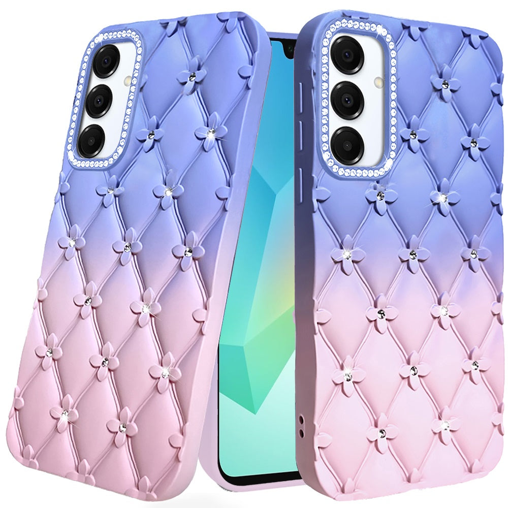 Blue and Pink Floral Leather Feel Case for Samsung A16 5G