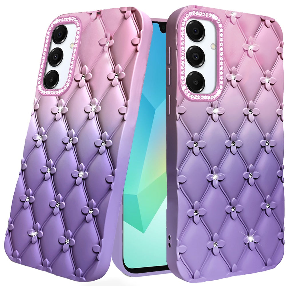 Pink and Purple Floral Leather Feel Case for Samsung A16 5G