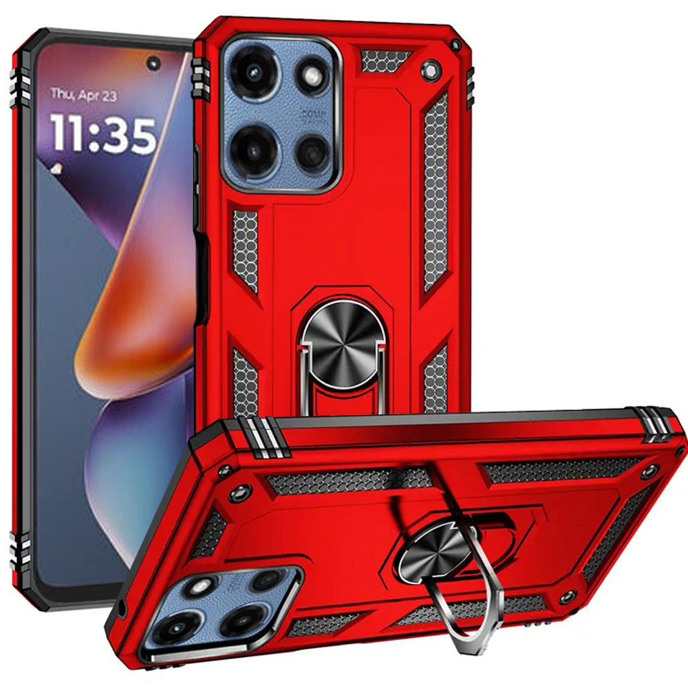 For Motorola Moto G 5G 2025 Ring Magnetic Kickstand Hybrid Case Cover - Red