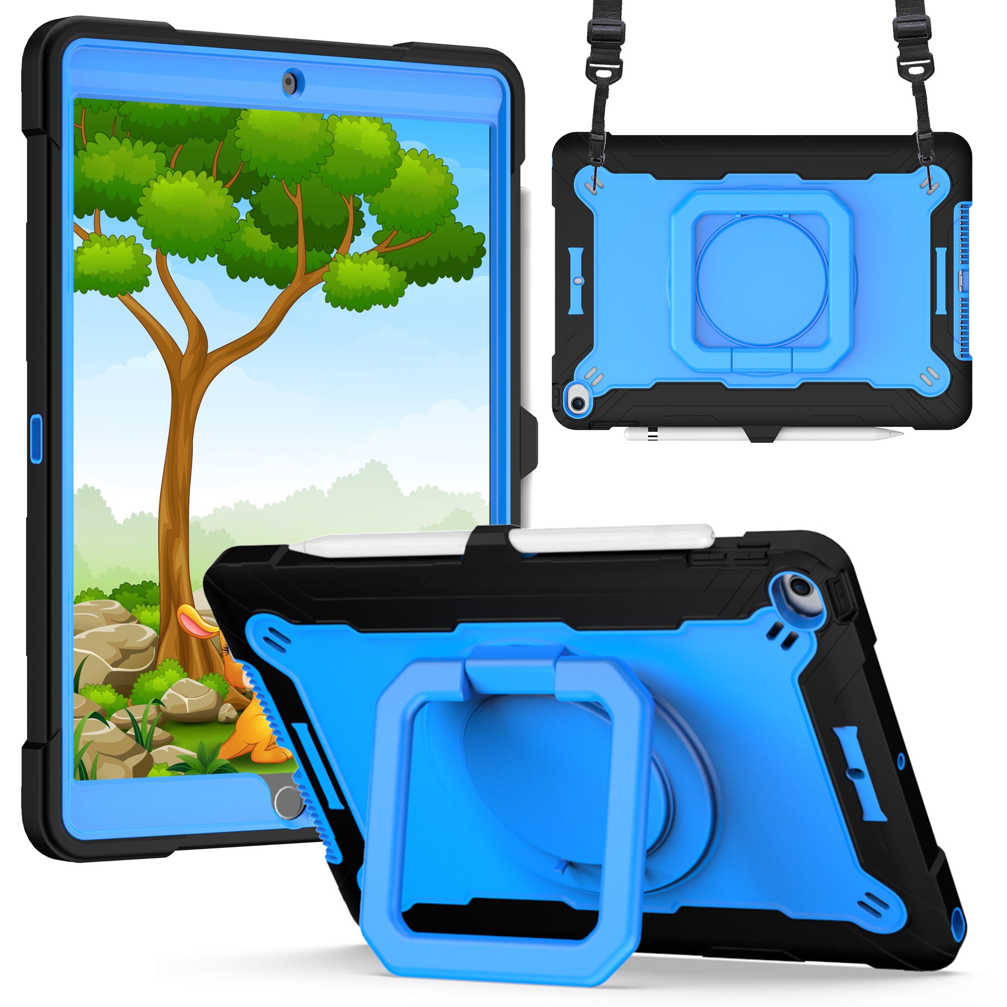 For Samsung A9 Plus 11 inch Tablet Tough Hybrid Rotating 360 Degree Kickstand - Black+Blue