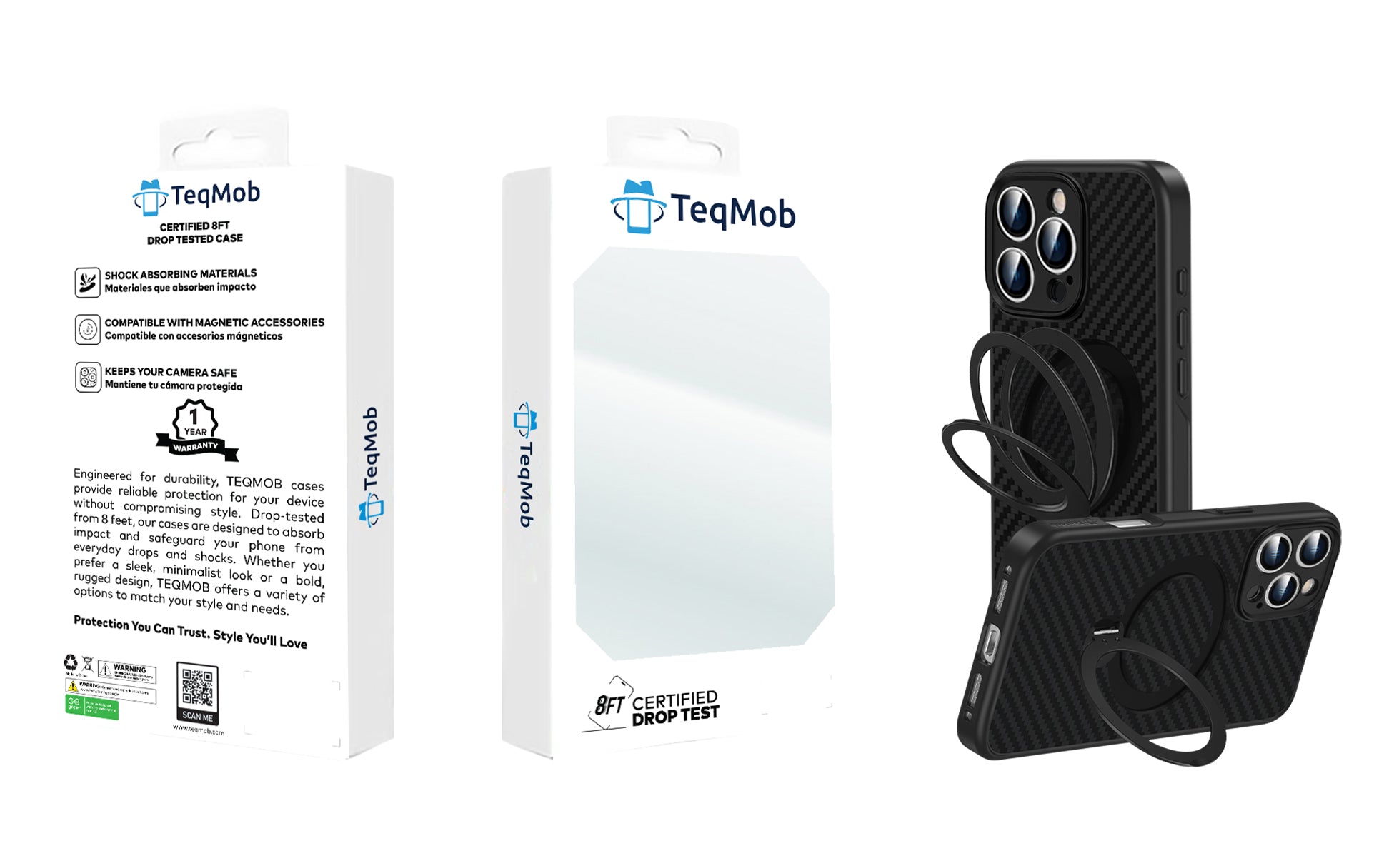 360 RINGKICK Carbon Fiber Case in Package for iPhone 15 6.1 with package