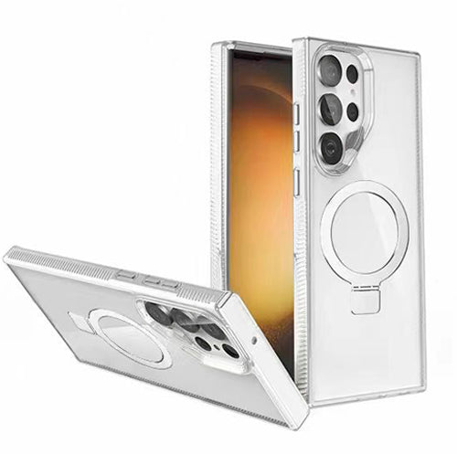 For Samsung S23 Ultra Dotted Edged Line Transparent HQ Magnetic Ring Stand Hybrid - Clear