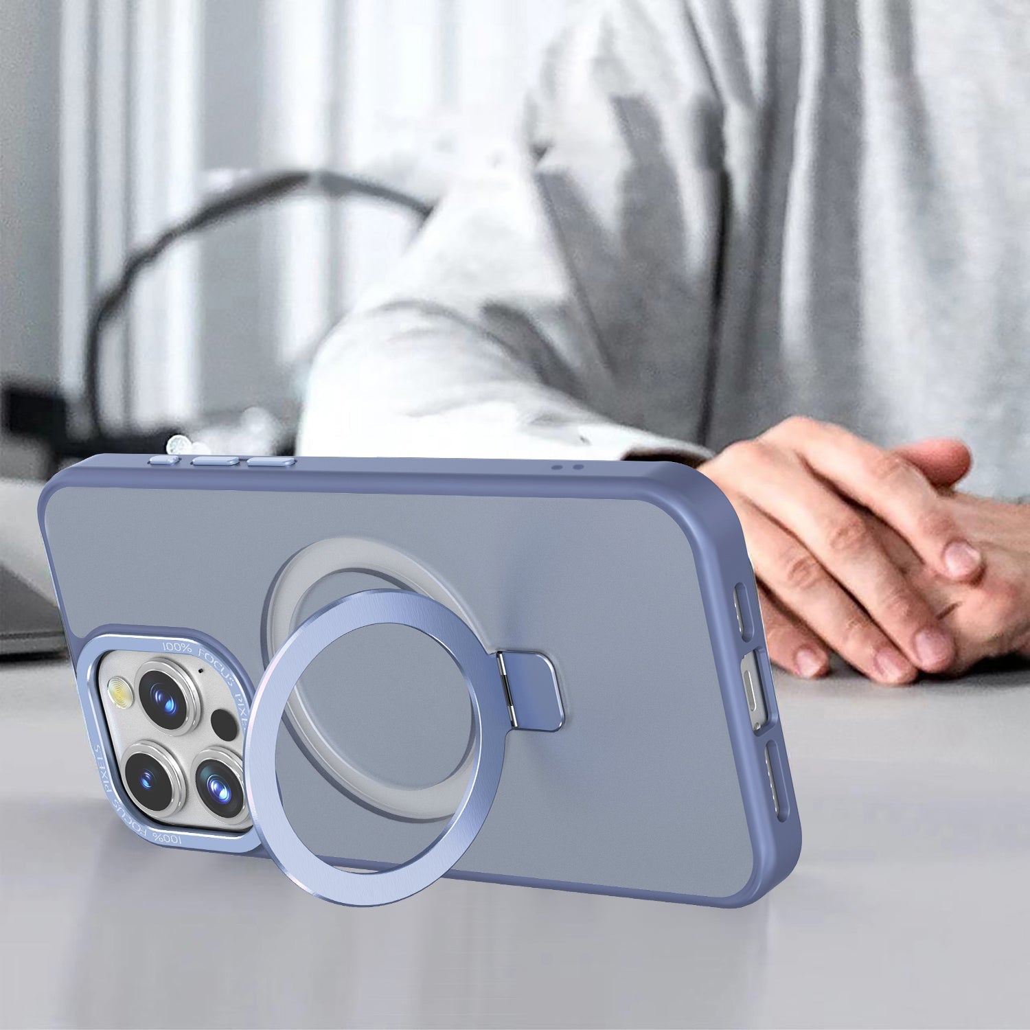 Blue Frosted Kickstand with Magnetic Compatibility for iPhone 16 6.1