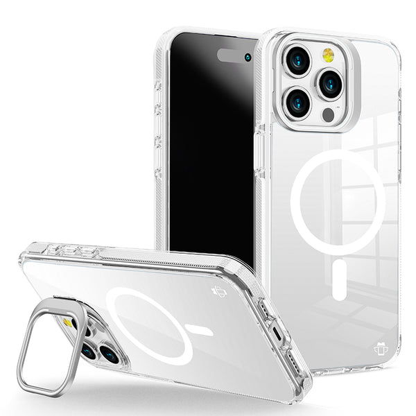 White Camera Kickstand Case with Magnetic Compatibility for iPhone 14 Pro Max