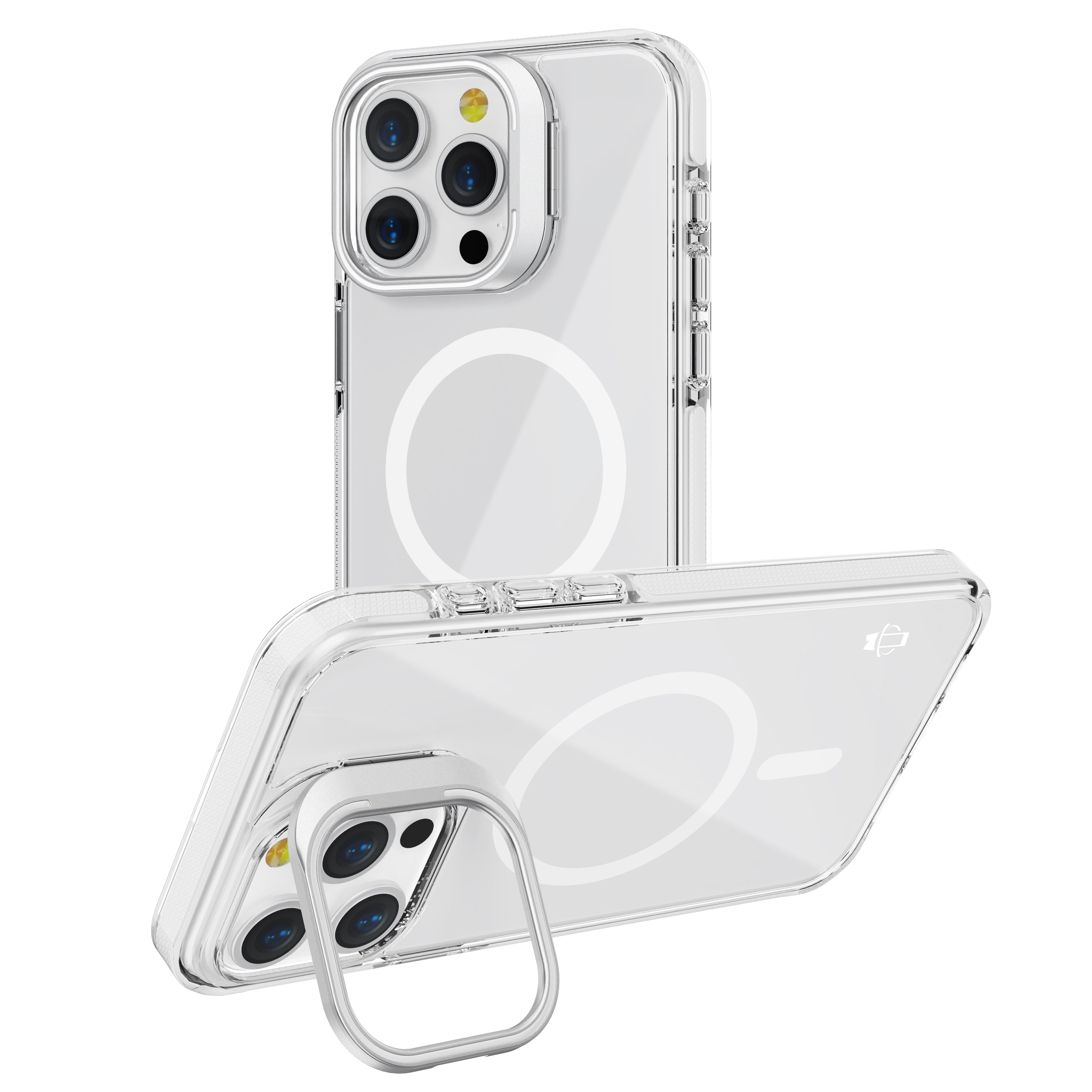 White Camera Kickstand Magnetic Case for iPhone 15 6.1 / 14 6.1 / 13 6.1 with package