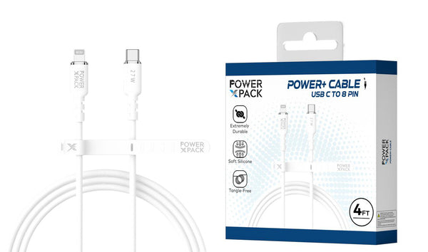 Power X Pack White 27W 4ft USB-C to 8Pin Cable High Quality Silicone Jacket
