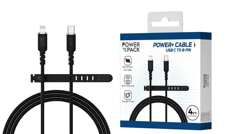 Power X Pack Black 27W 4ft USB-C to 8Pin Cable High Quality Silicone Jacket