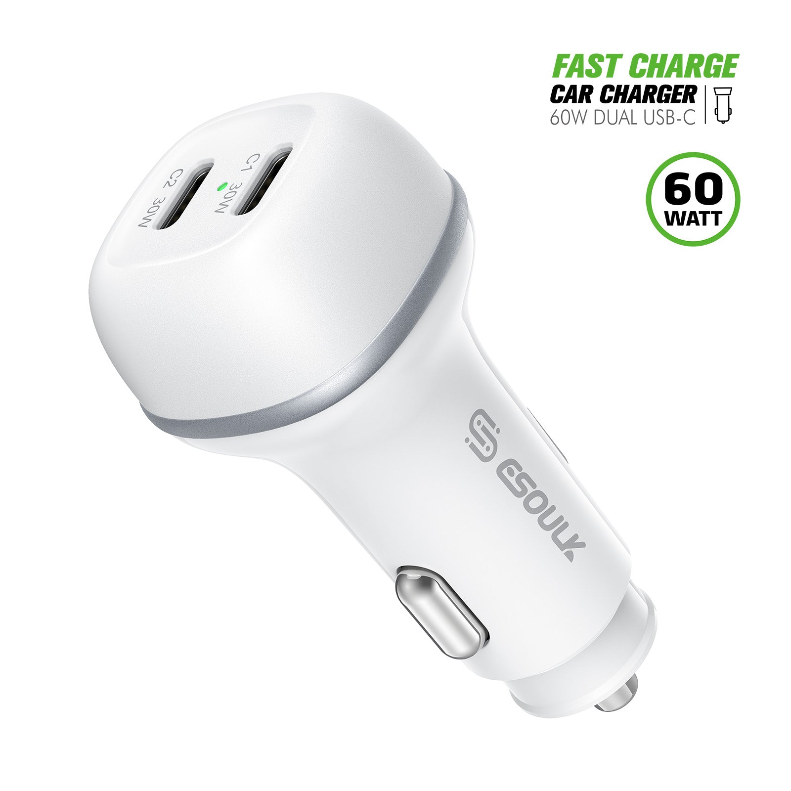 60W PD DUAL USB-C CAR Charging Plug