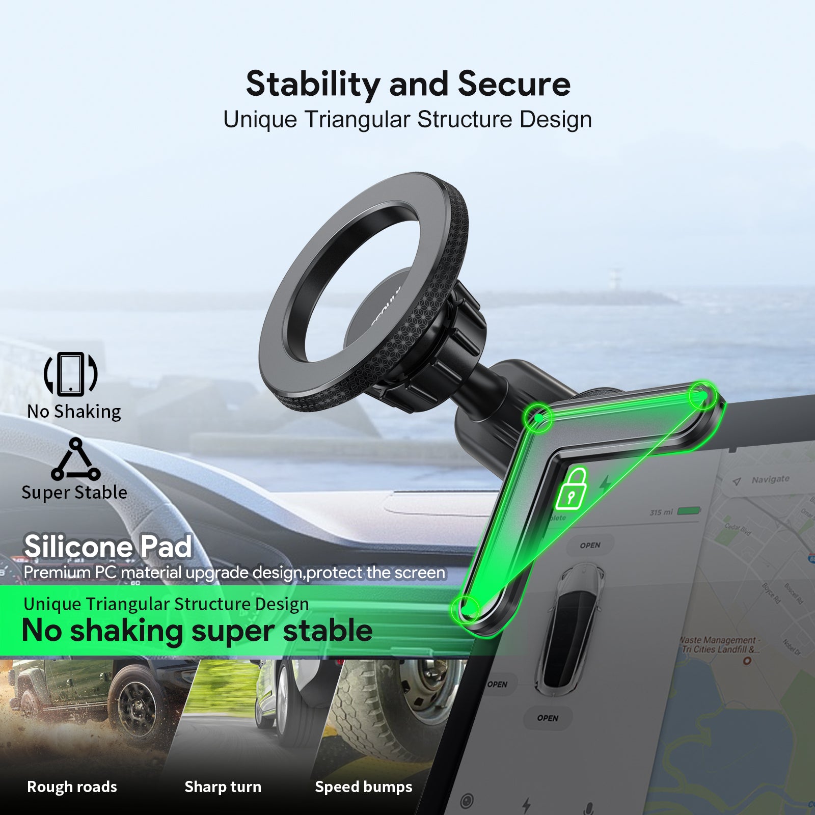 Car Screen Magnetic Phone Holder For EV's with Flat screen