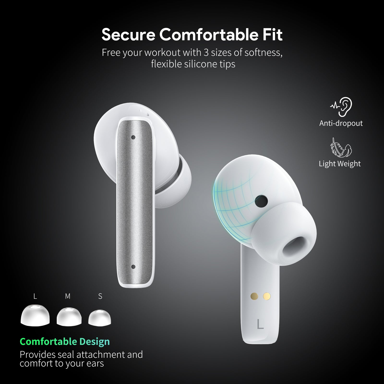 Noise Reduction Wireless Earbuds WHITE