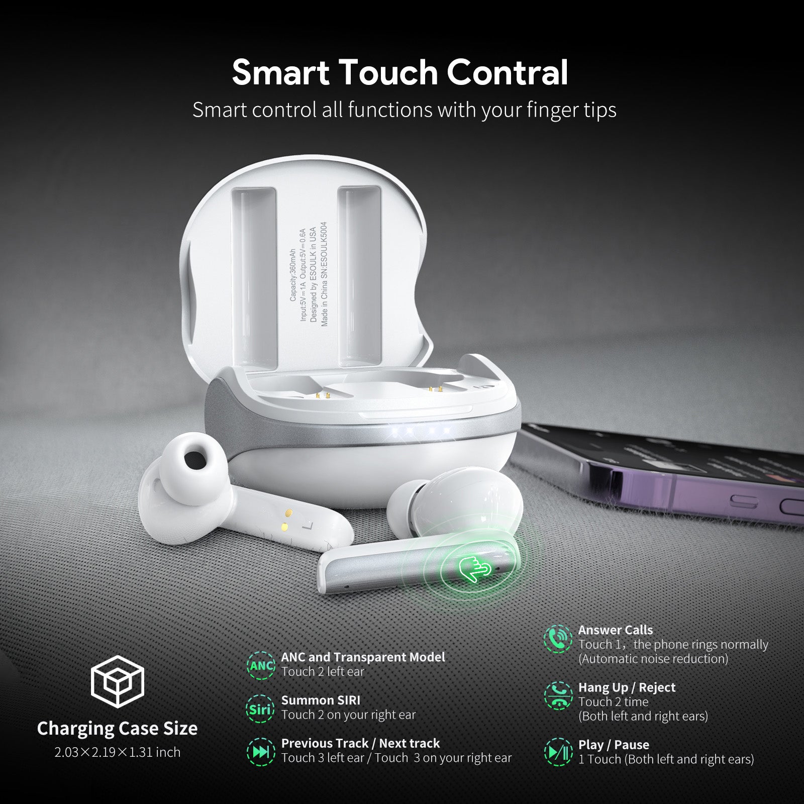 Noise Reduction Wireless Earbuds WHITE