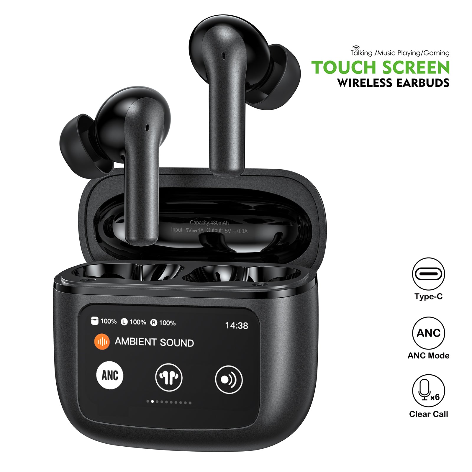 Touch Screen ANC&ENC Wireless Earbuds