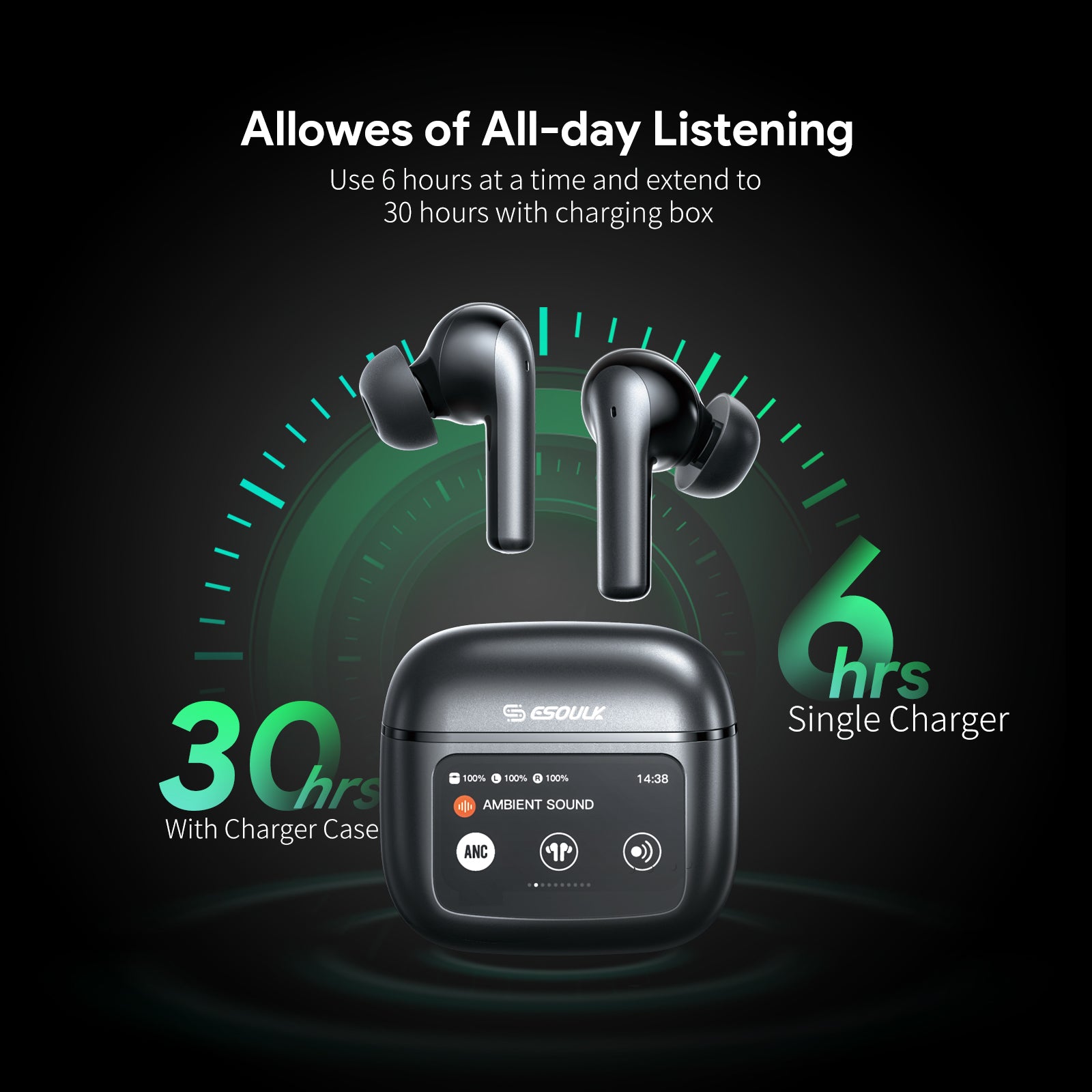 Touch Screen ANC&ENC Wireless Earbuds