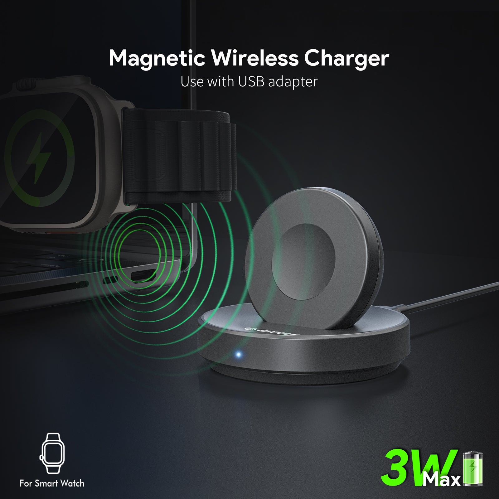 Smart Watch Magnetic Wireless Charging Stand - BLACK