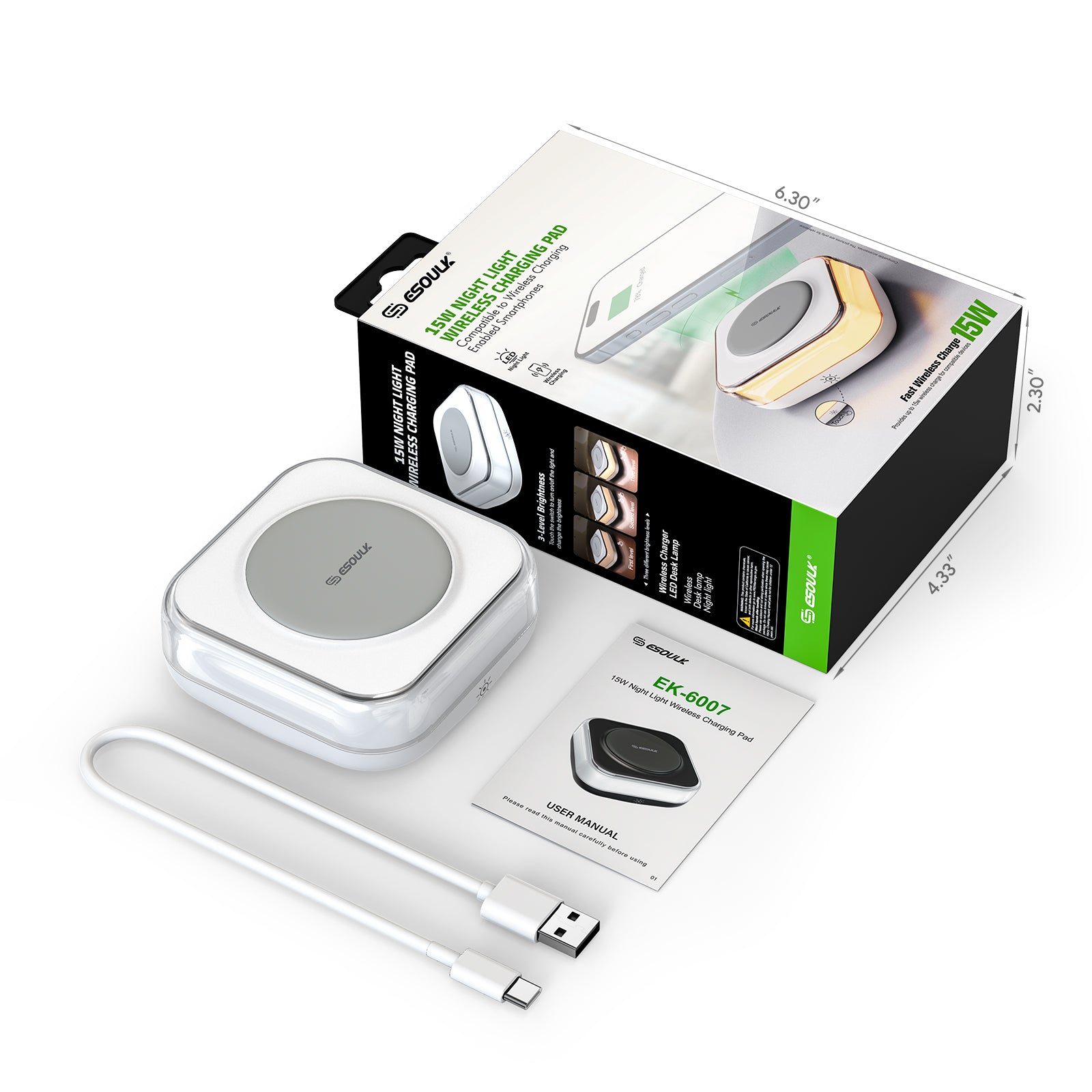 WHITE 15W NIGHT LIGHT WIRELESS CHARGING PAD