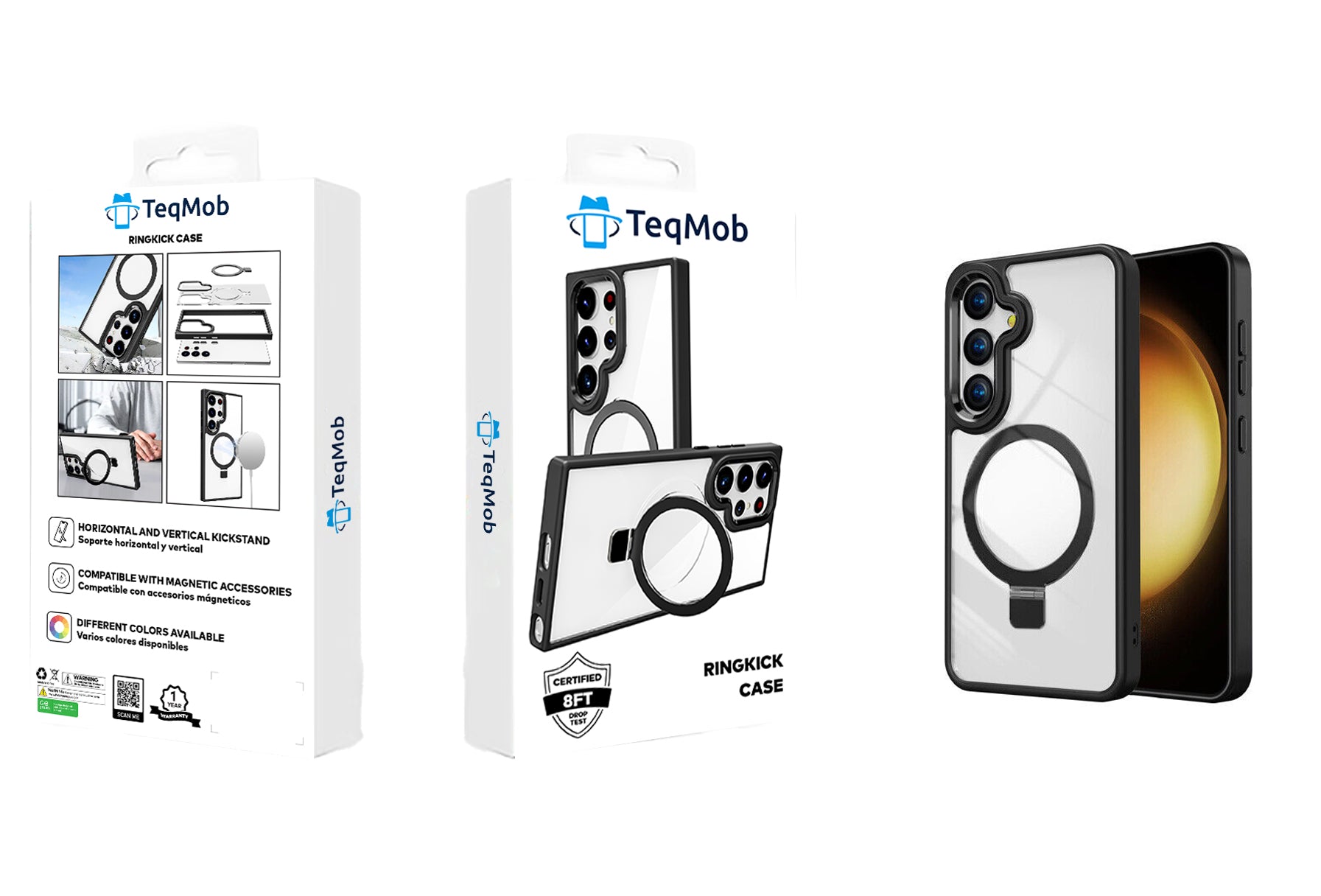 Clear Black Frame Kickstand with Magnetic Compatibility for Samsung Galaxy S25 Plus with package