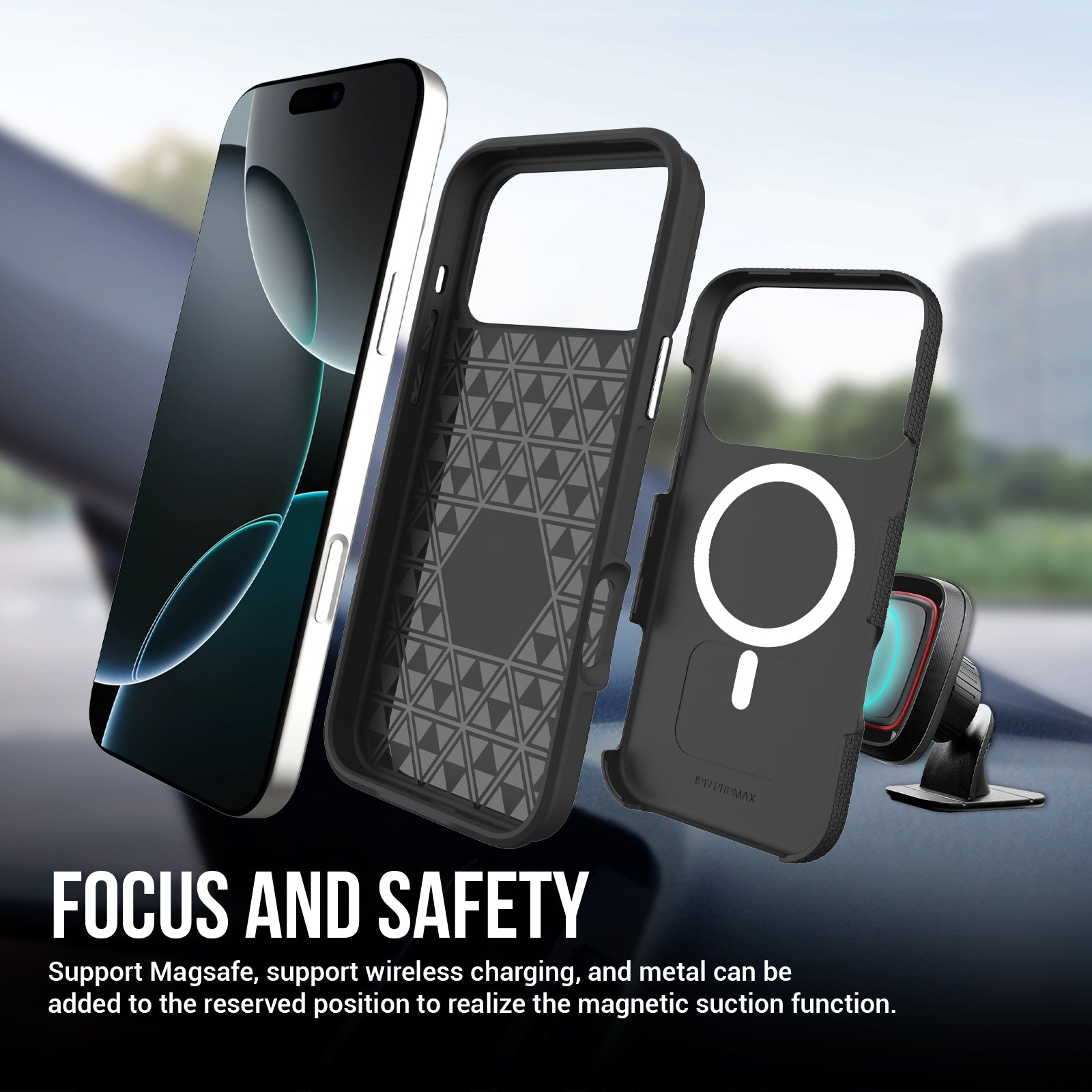 Black Triangle Case with Magnetic Compatibility for iPhone 17 Pro Max