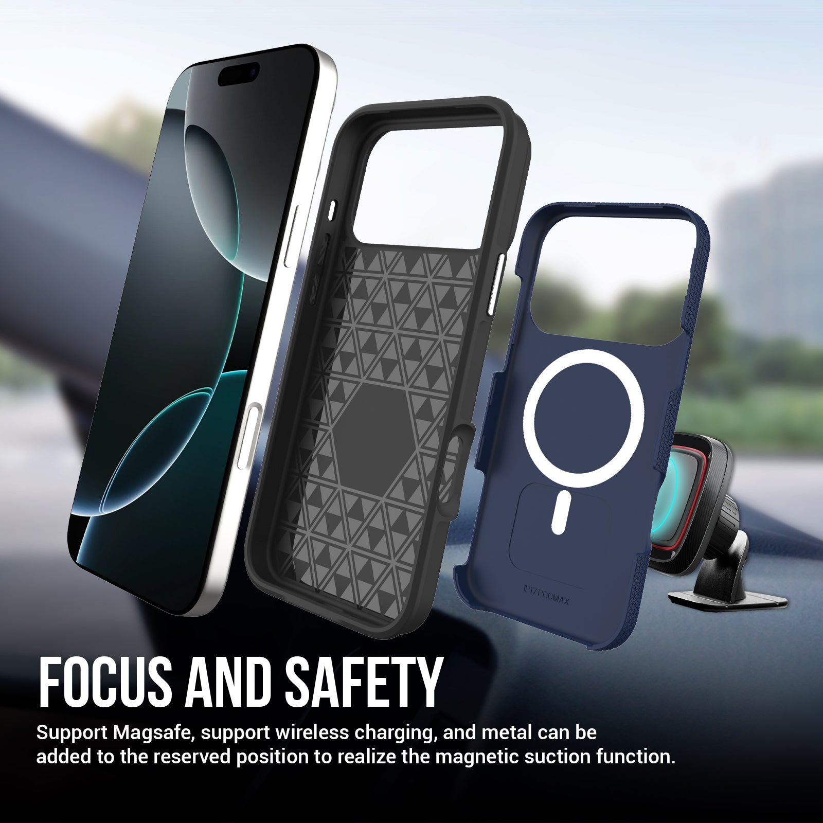 Blue Triangle Case with Magnetic Compatibility for iPhone 17 Pro Max