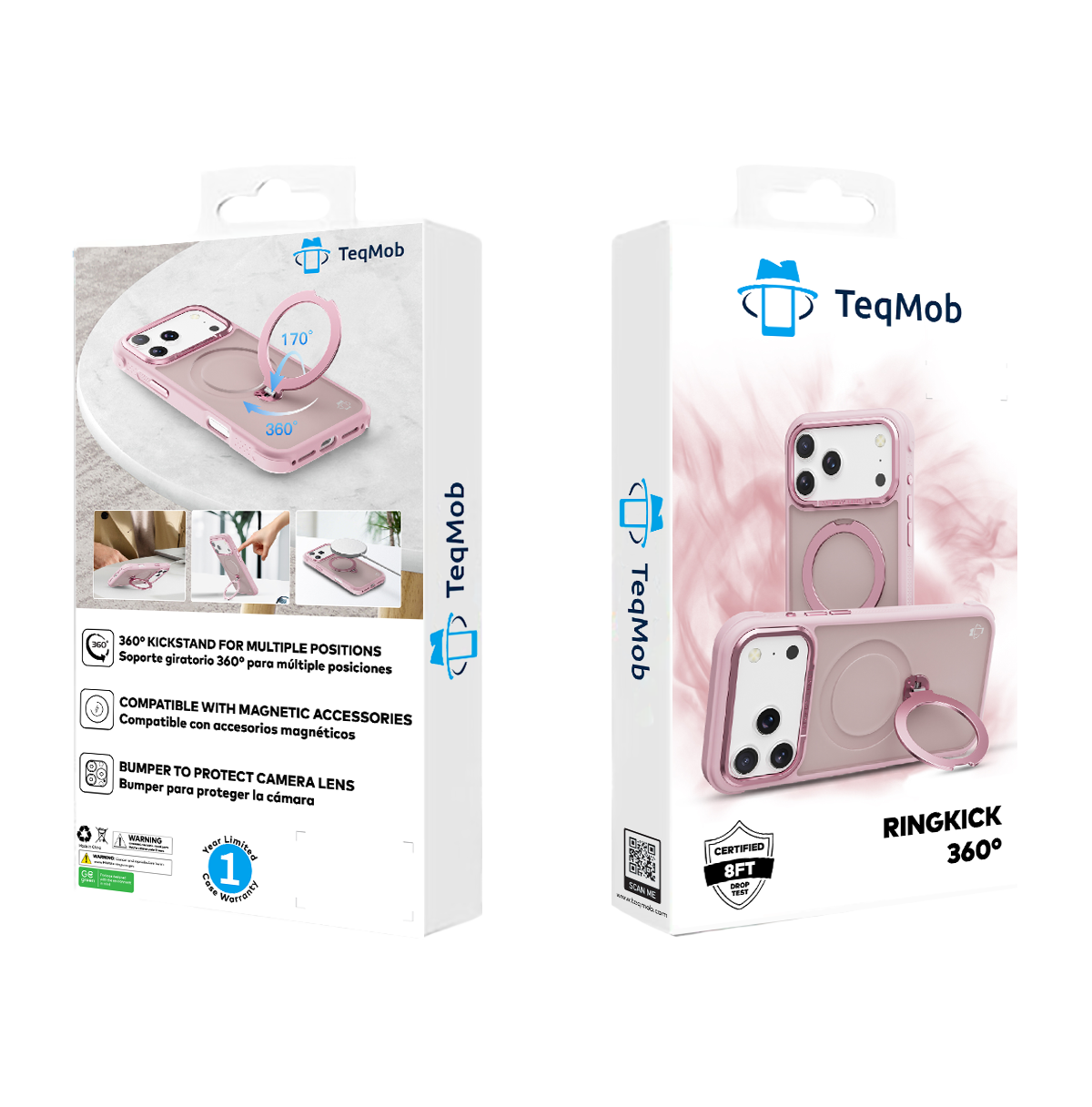 Pink Frosted Bumper with 360° Magnetic Kickstand for iPhone 17 Pro Max with package