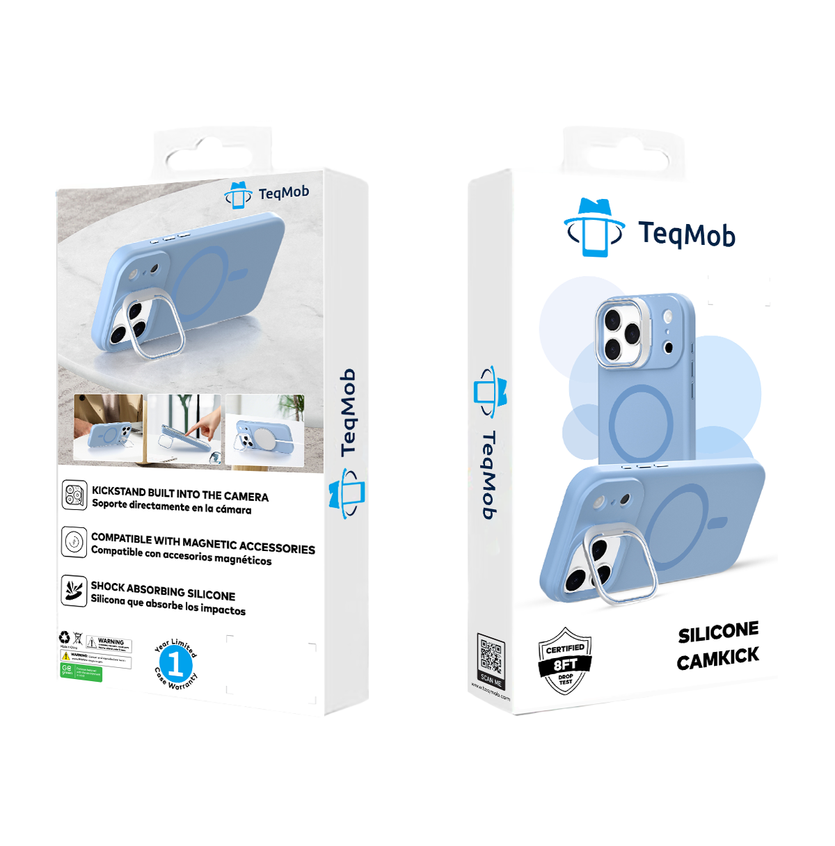 Light Blue Silicone Camera Kickstand with Magnetic Compatibility for iPhone 17 6.1 with package